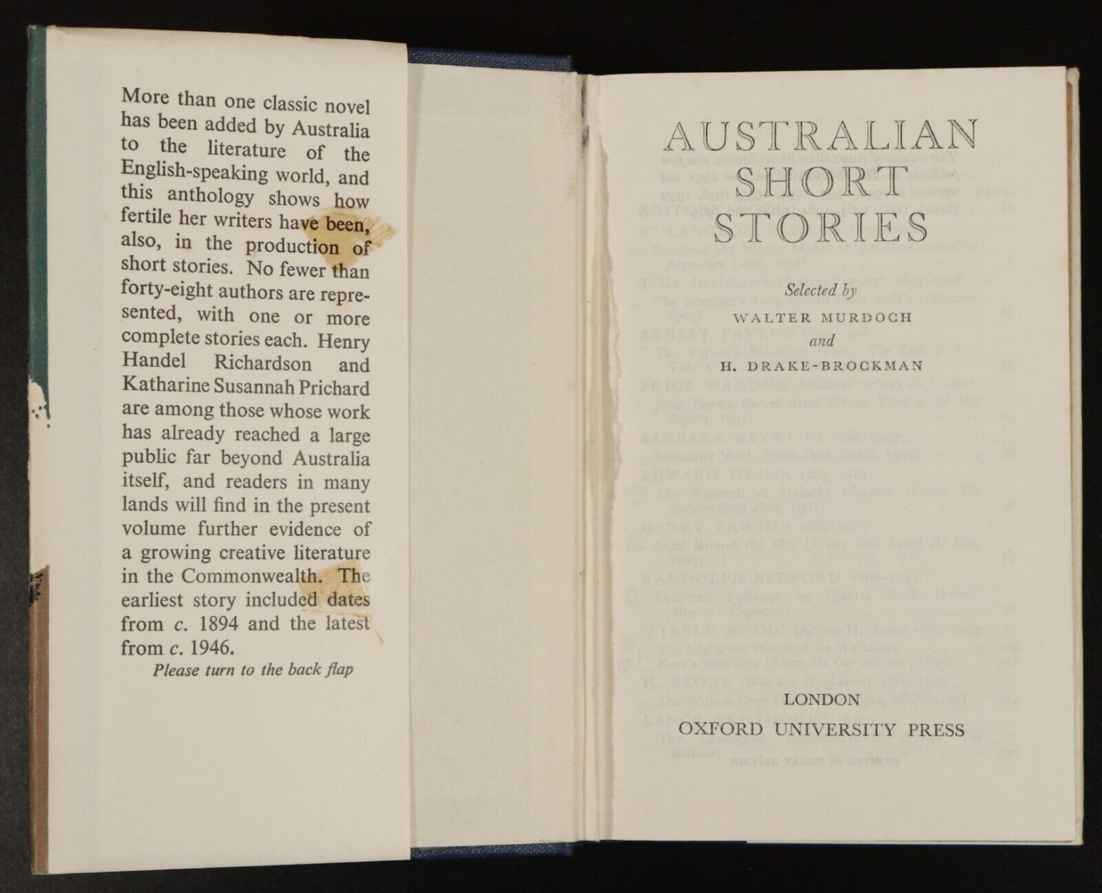 1965 Australian Short Stories Selected by Walter Murdoch Australian Fiction Book - 0