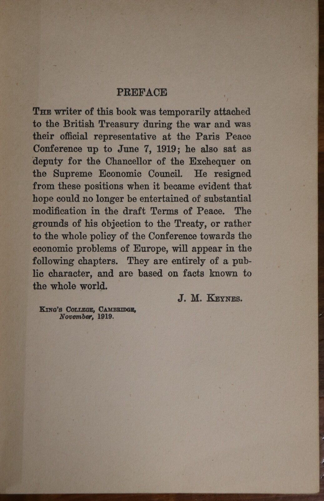 The Economic Consequences Of The Peace - Keynes - 1920 - 1st Ed. Economics Book