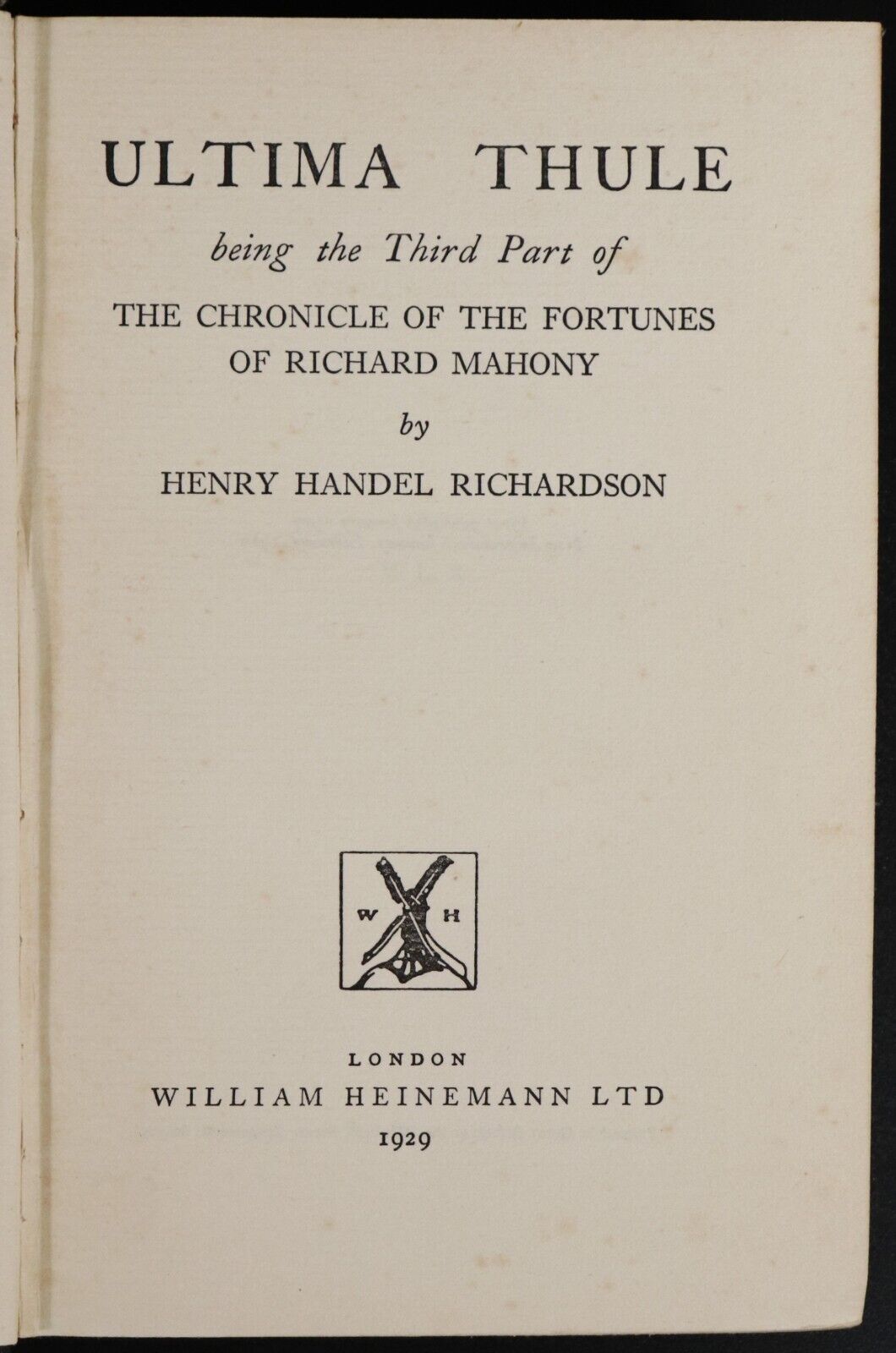 1929 Ultima Thule by Henry Handel Richardson Australian Fiction Book - 0