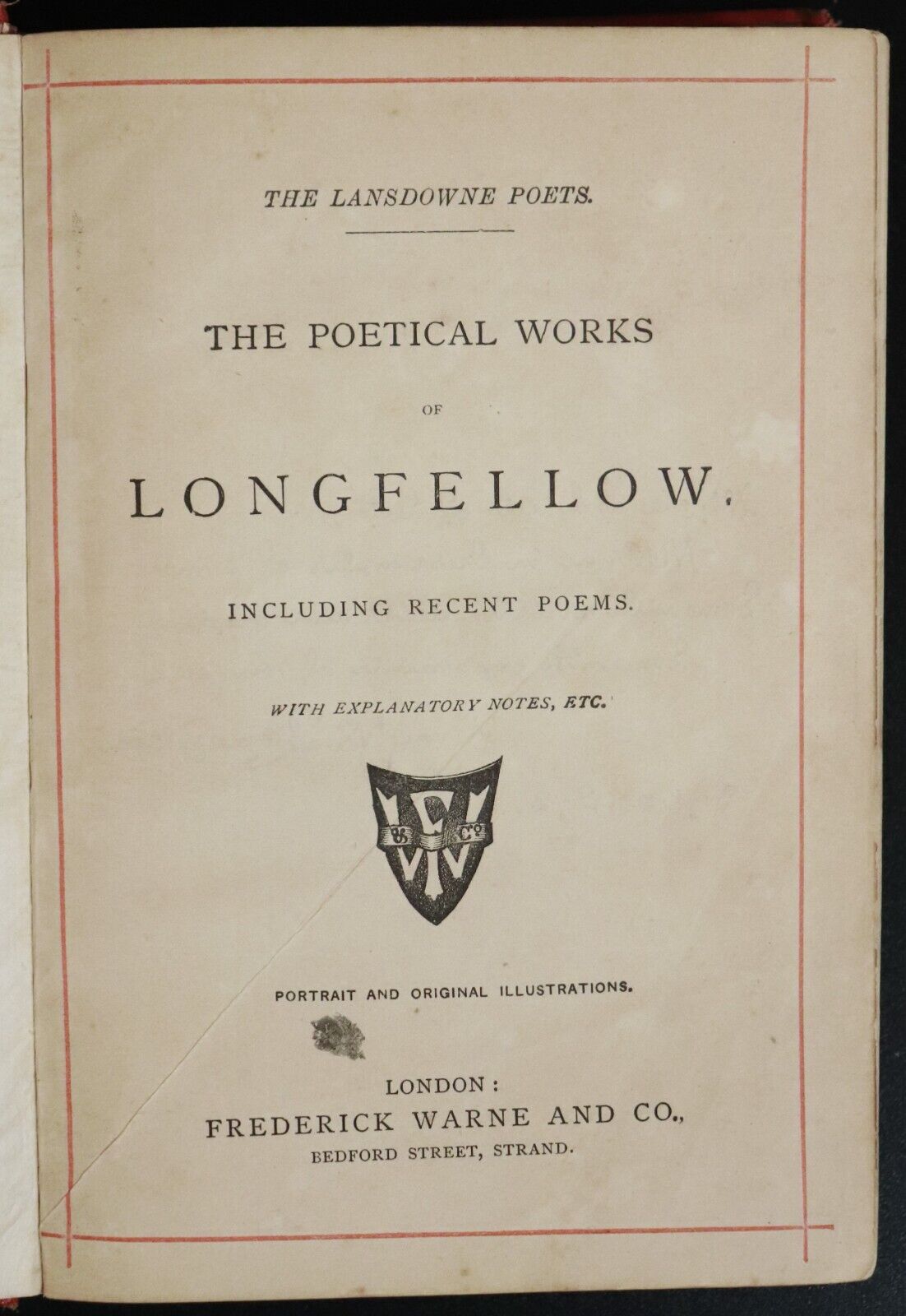 c1880 The Poetical Works Of Henry Longfellow Lansdowne Poets Antiquarian Book