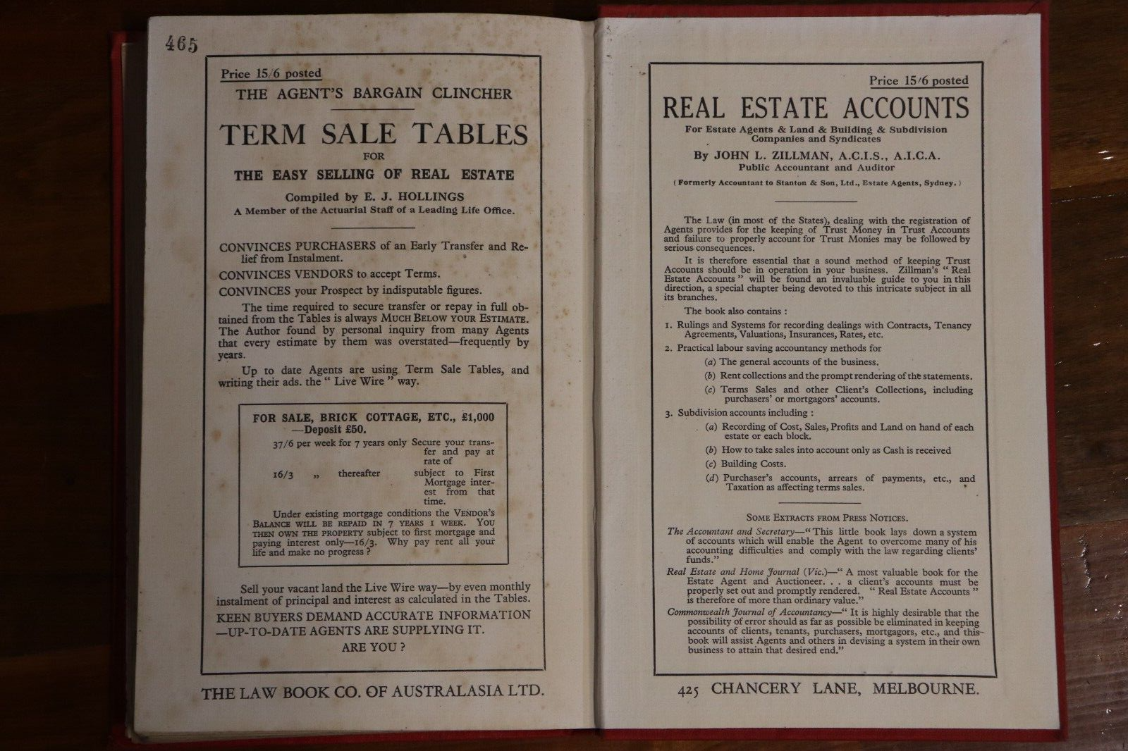 The Law Relating To Estate Agents & Auctioneers - 1925 - Australian History Book