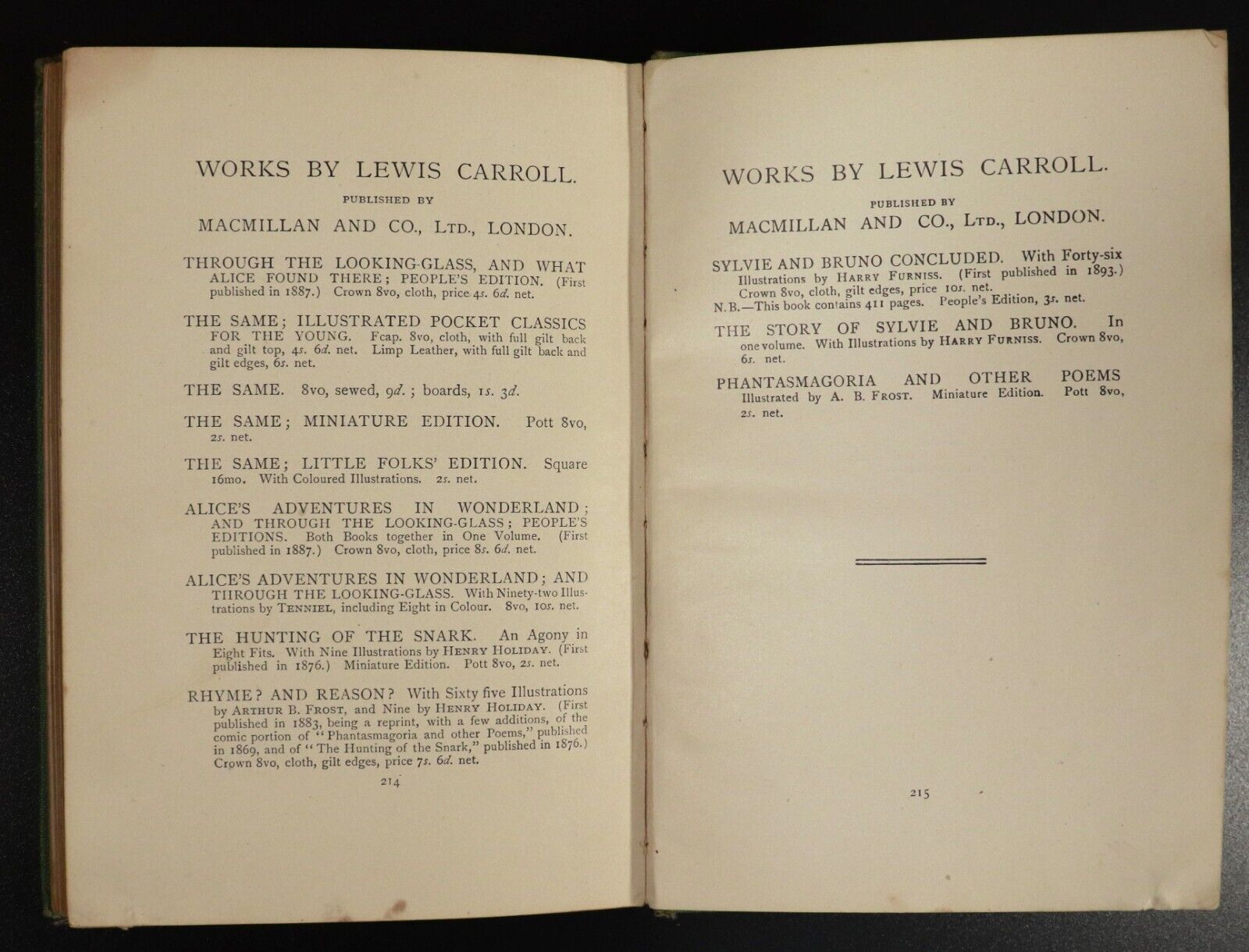 1922 Through The Looking Glass by Lewis Carroll Antique Fiction Book J. Tenniel