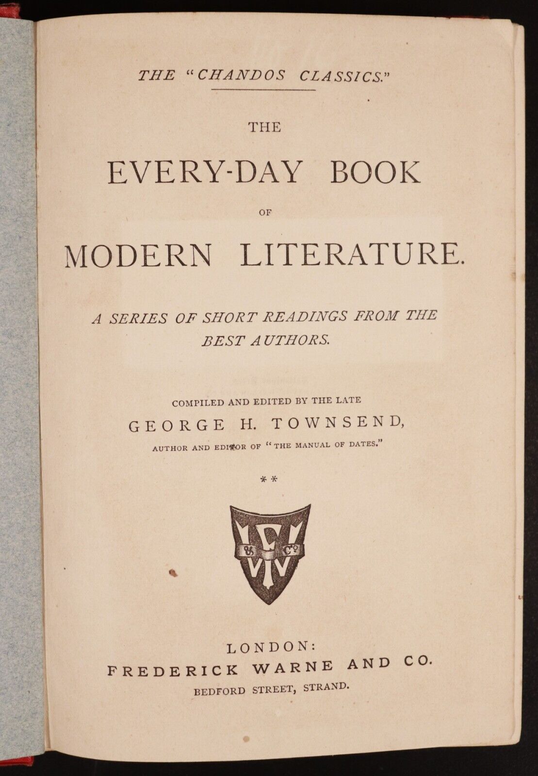 c1879 The Every Day Book Of Modern Literature Antiquarian Reference Book