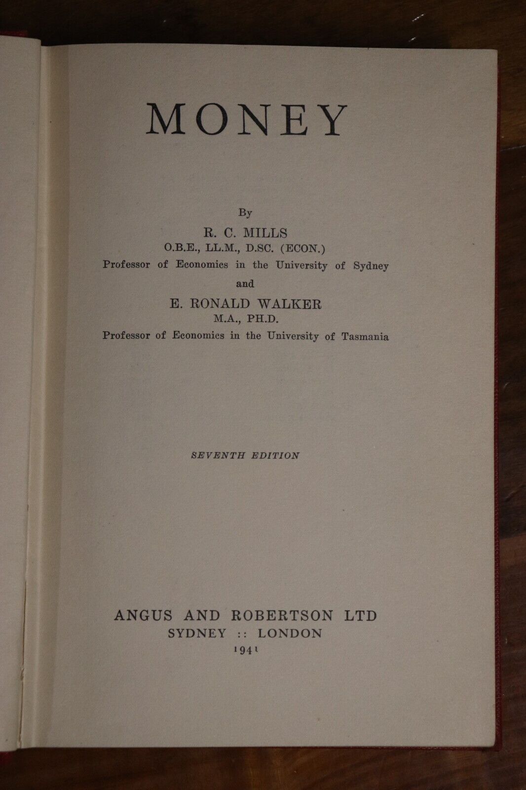 Money by RC Mills & ER Walker - 1941 - Australian Financial Reference Book