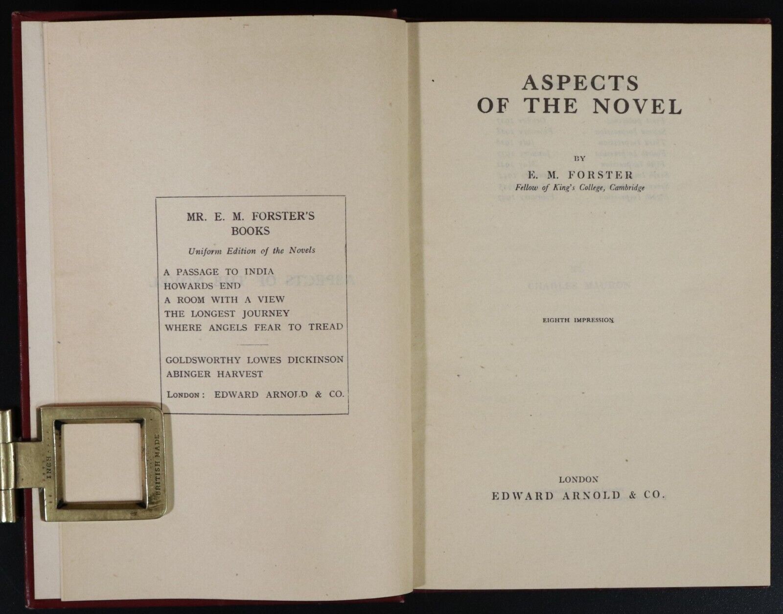 1947 Aspects Of The Novel by E.M. Forster Antique Writing Reference Book