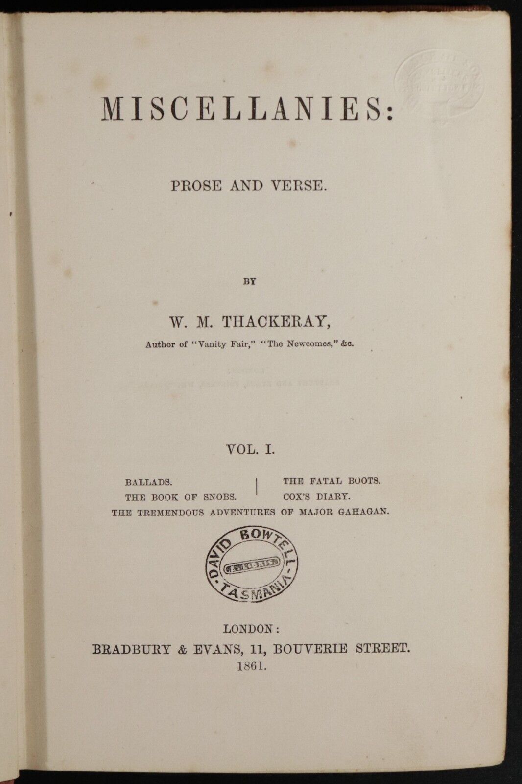 1856 4vol Miscellanies Prose & Verse W.M. Thackeray Antique Literature Books