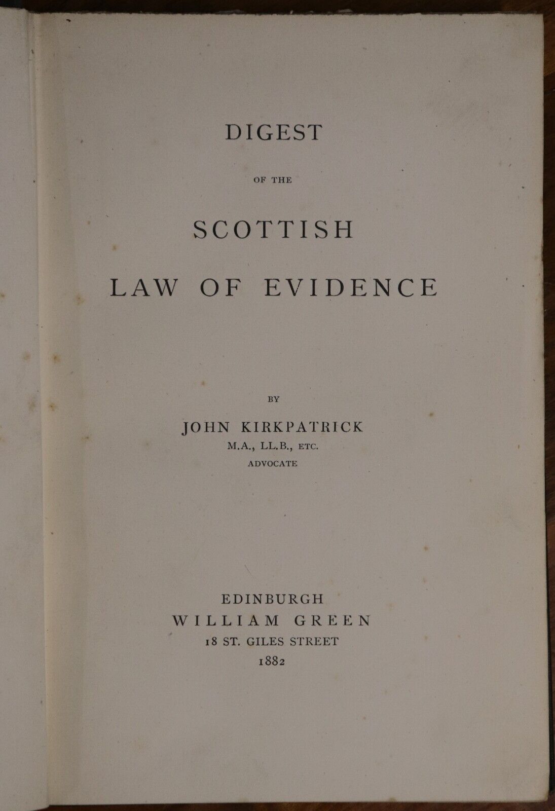 Digest Of The Scottish Law Of Evidence - 1882 - Antique 1st Edition History Book