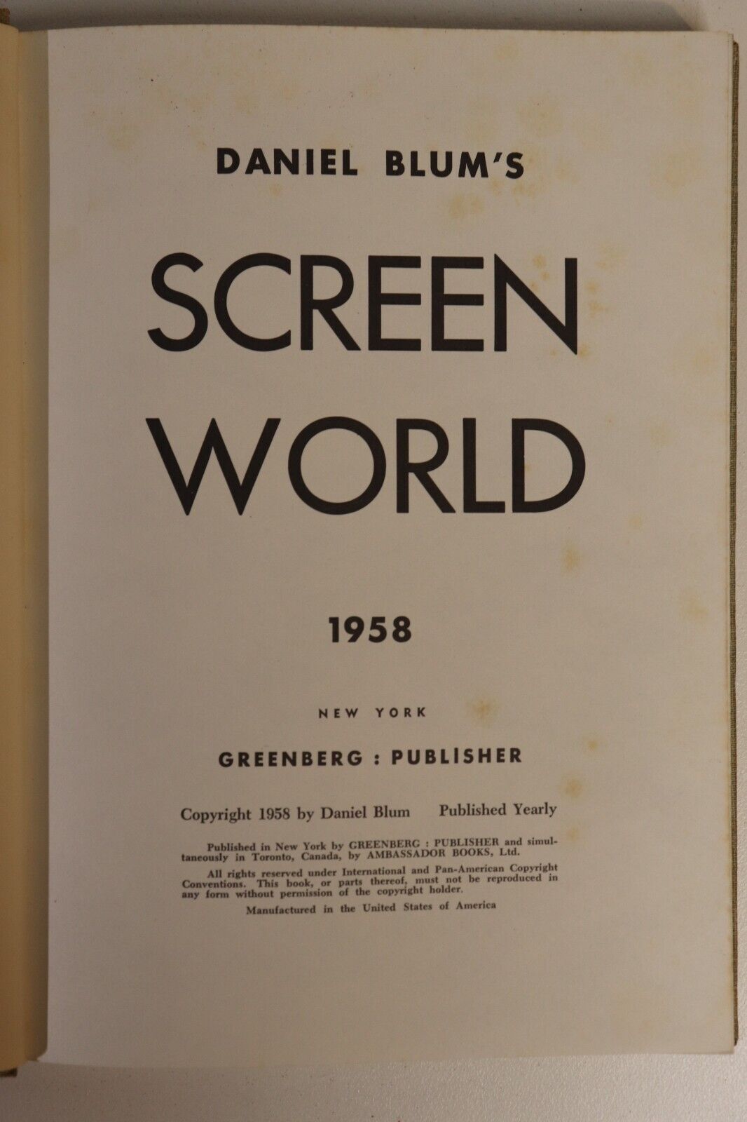 Daniel Blum's Screen World - 1958 - Vintage Film & Cinema History Book - 0