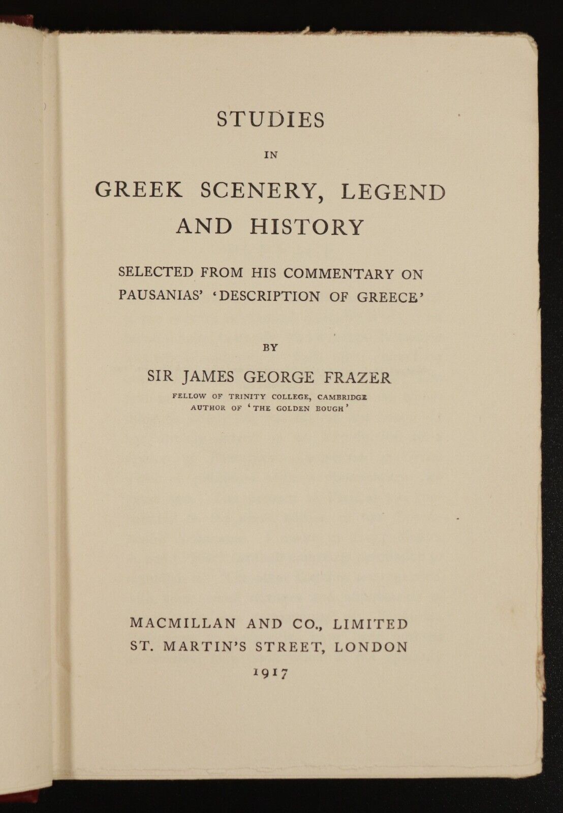 1917 Studies In Greek Scenery Legend & History by JG Frazer Antique History Book - 0