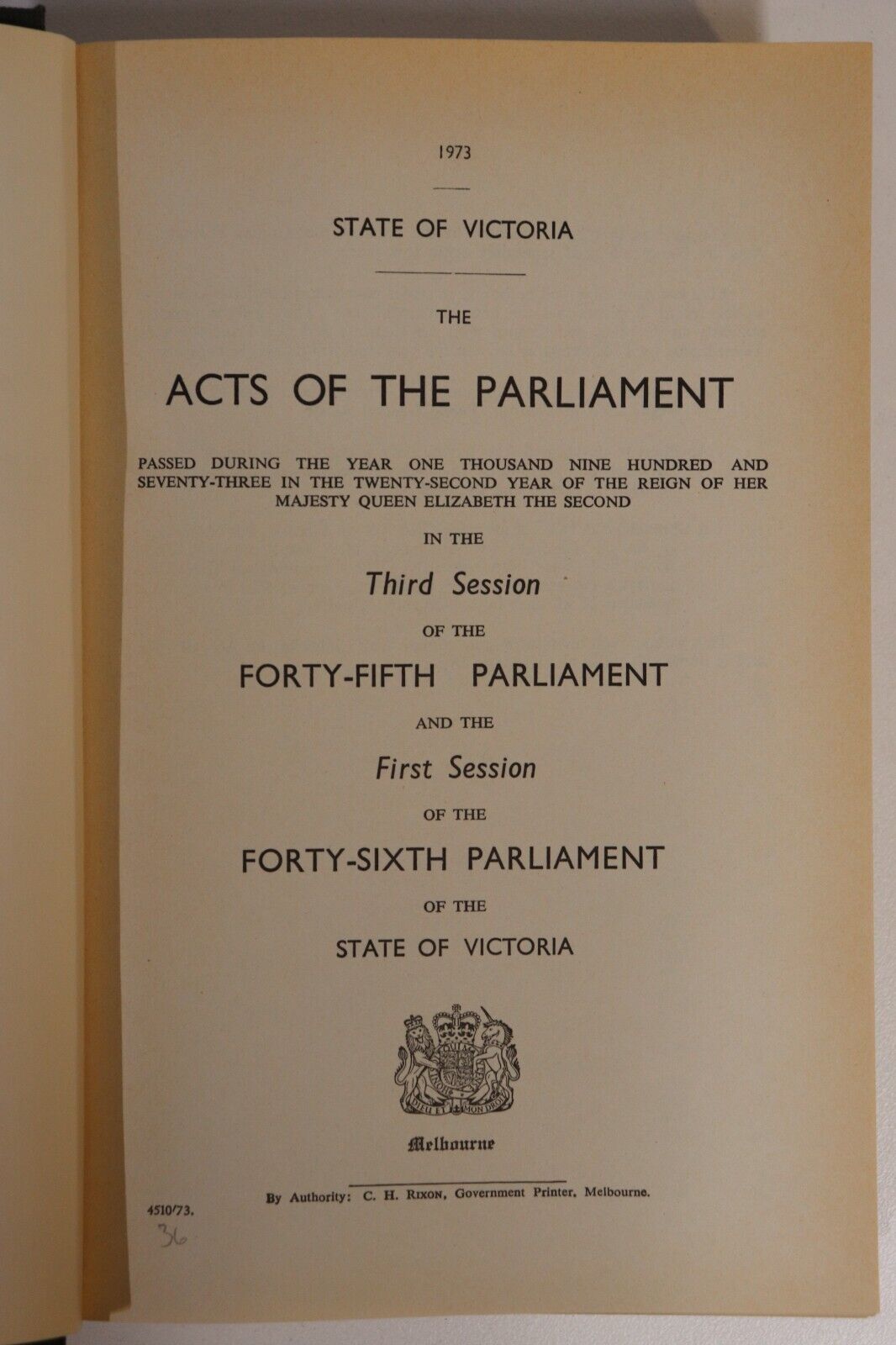 Acts Of Parliament Victorian Government - 1973 & 1975 - 2 Volumes History Books - 0