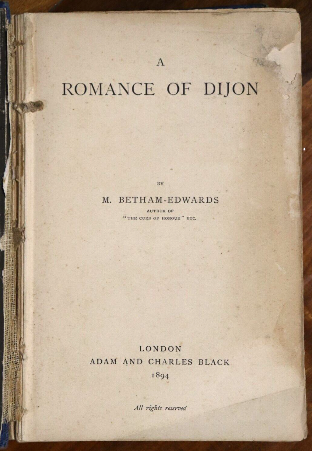 1894 A Romance Of Dijon by M Betham Edwards 1st Edition Antique Travel Book - 0
