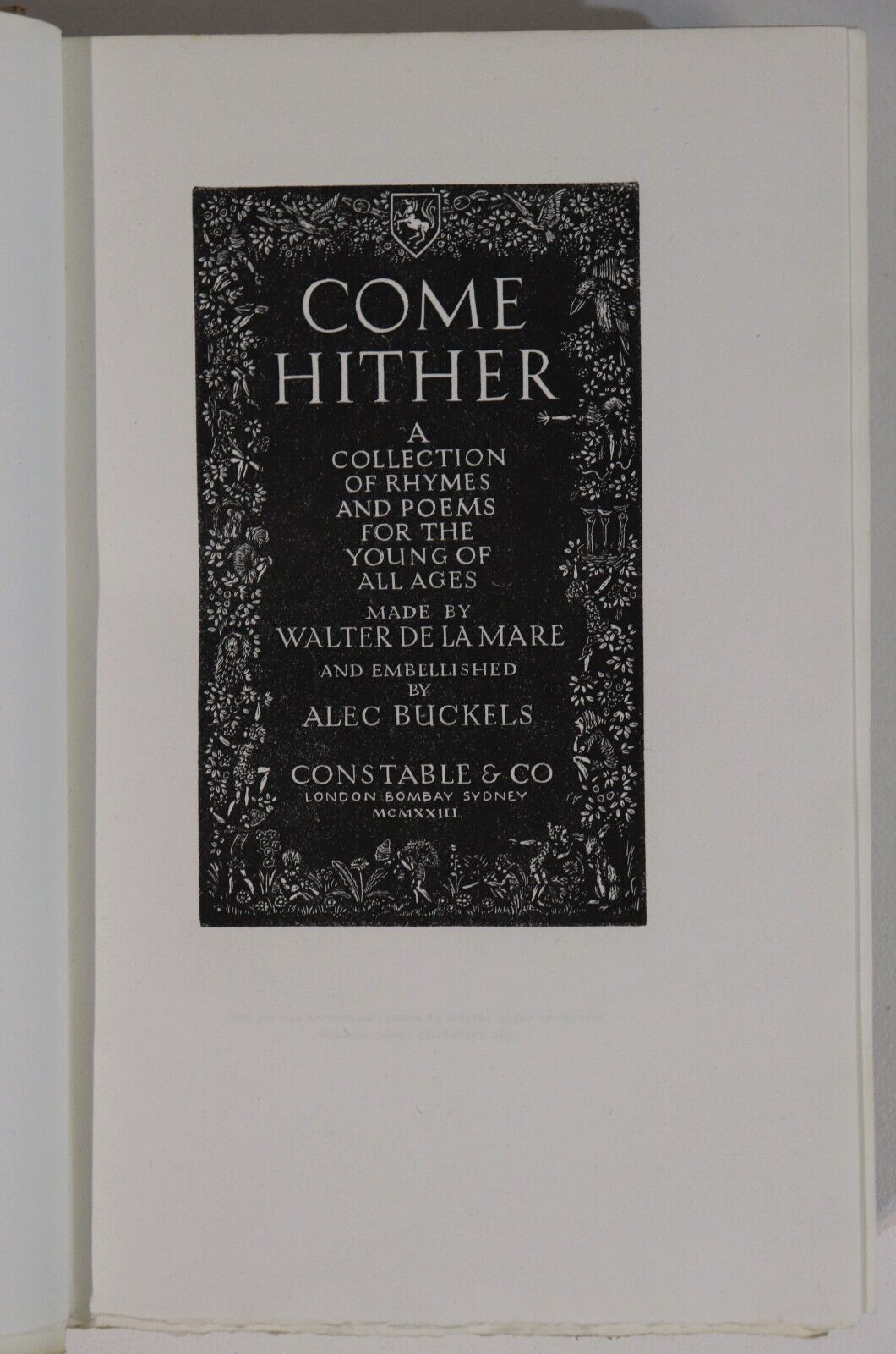 Come Hither: Walter De La Mare - 1923 - Ltd Ed. Signed by Author Literature Book