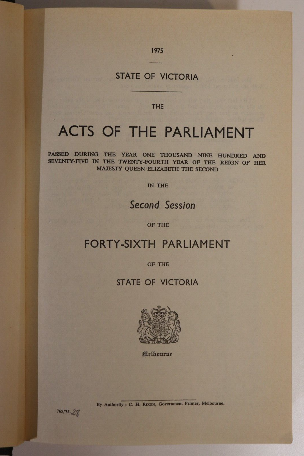 Acts Of Parliament Victorian Government - 1973 & 1975 - 2 Volumes History Books