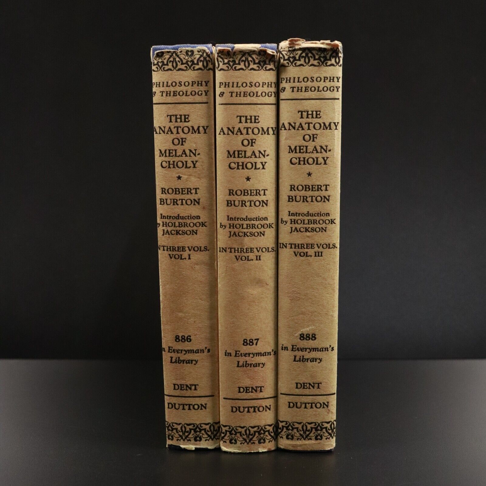 1932 3vol The Anatomy Of Melancholy by Robert Burton Antique Book Set Everyman's