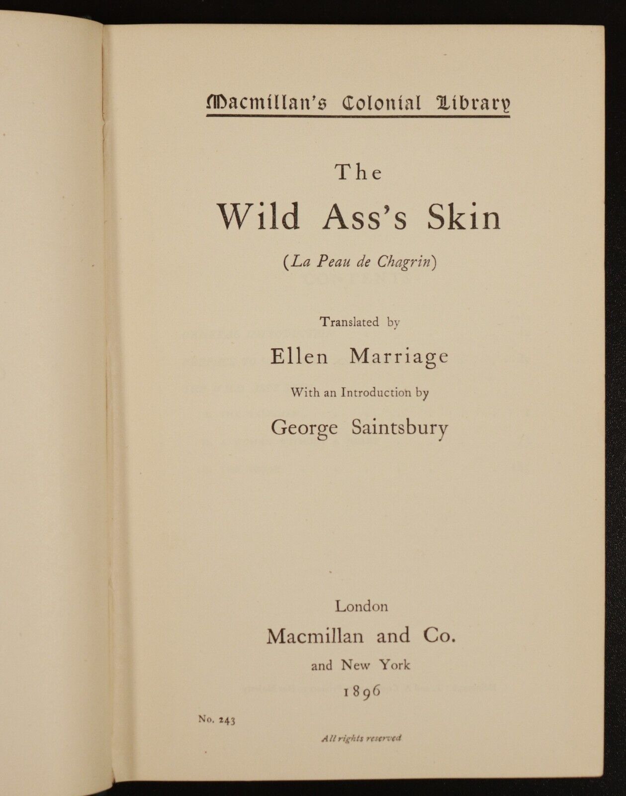 1896 The Wild Ass's Skin La Peau De Chagrin - H. De Balzac Antique Fiction Book - 0
