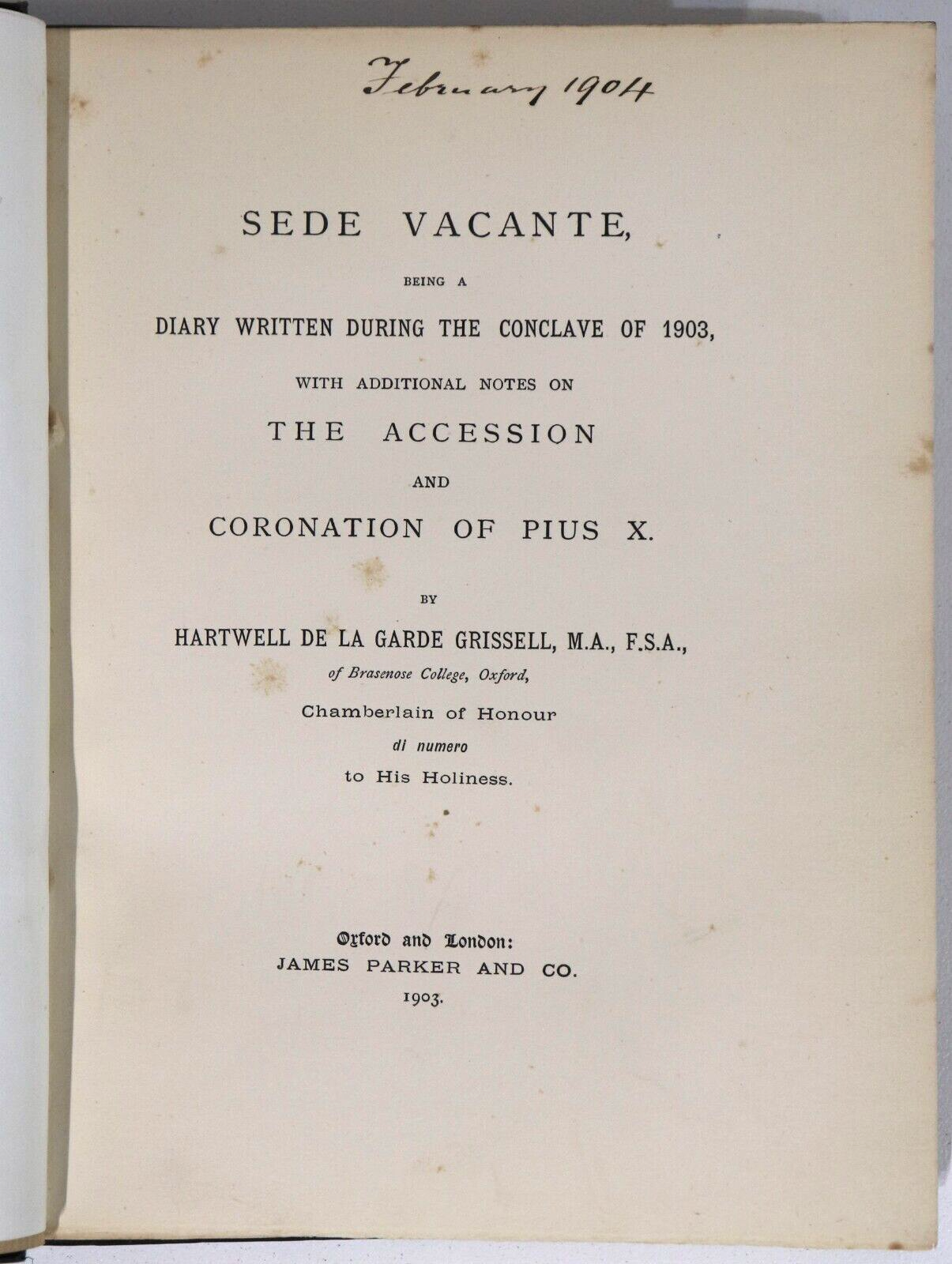 Sede Vacante Conclave Of 1903 by H. De La Garde Grissell - Antique Theology Book - 0