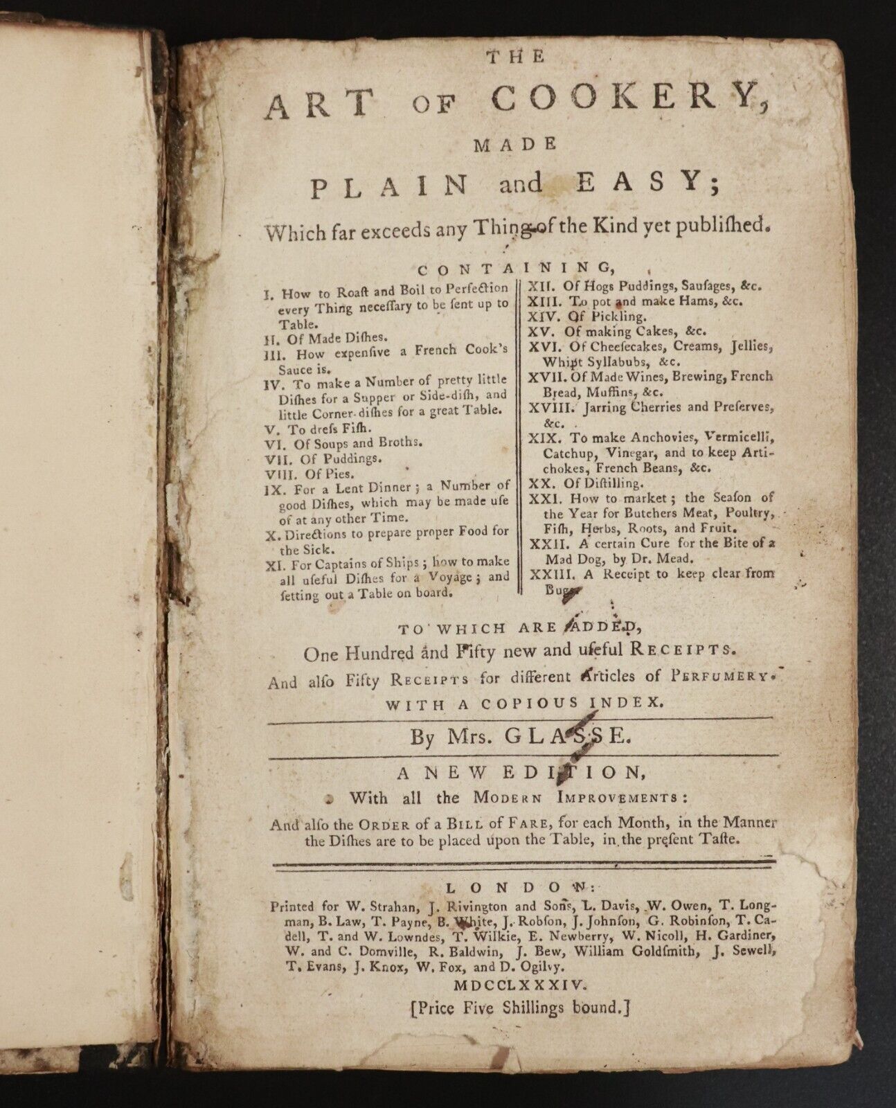 1784 The Art Of Cookery Made Plain & Easy by Mrs Glasse Antiquarian Cook Book