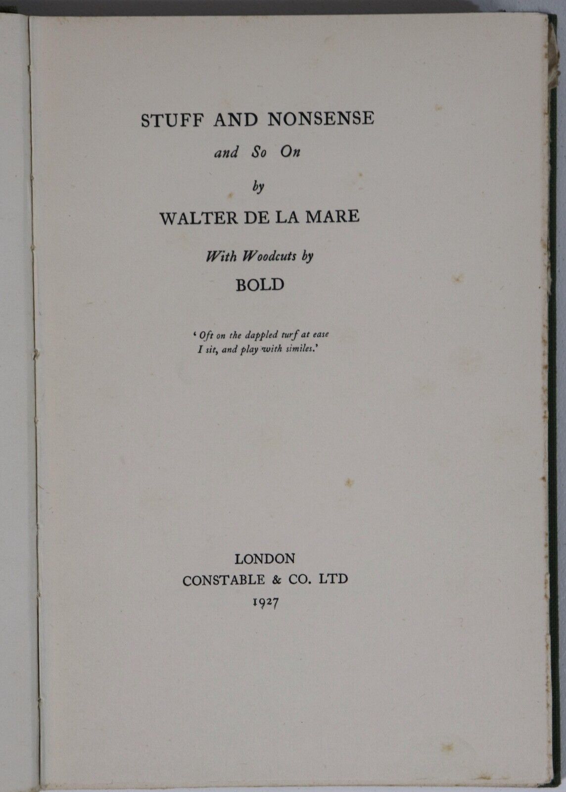 Stuff & Nonsense by Walter De La Mare - 1927 - 1st Edition Literature Book