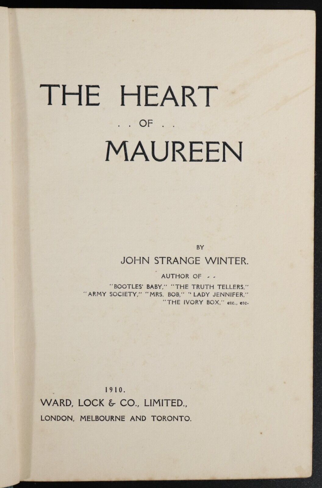 1910 The Heart Of Maureen by John Strange Winter Antique British Fiction Book