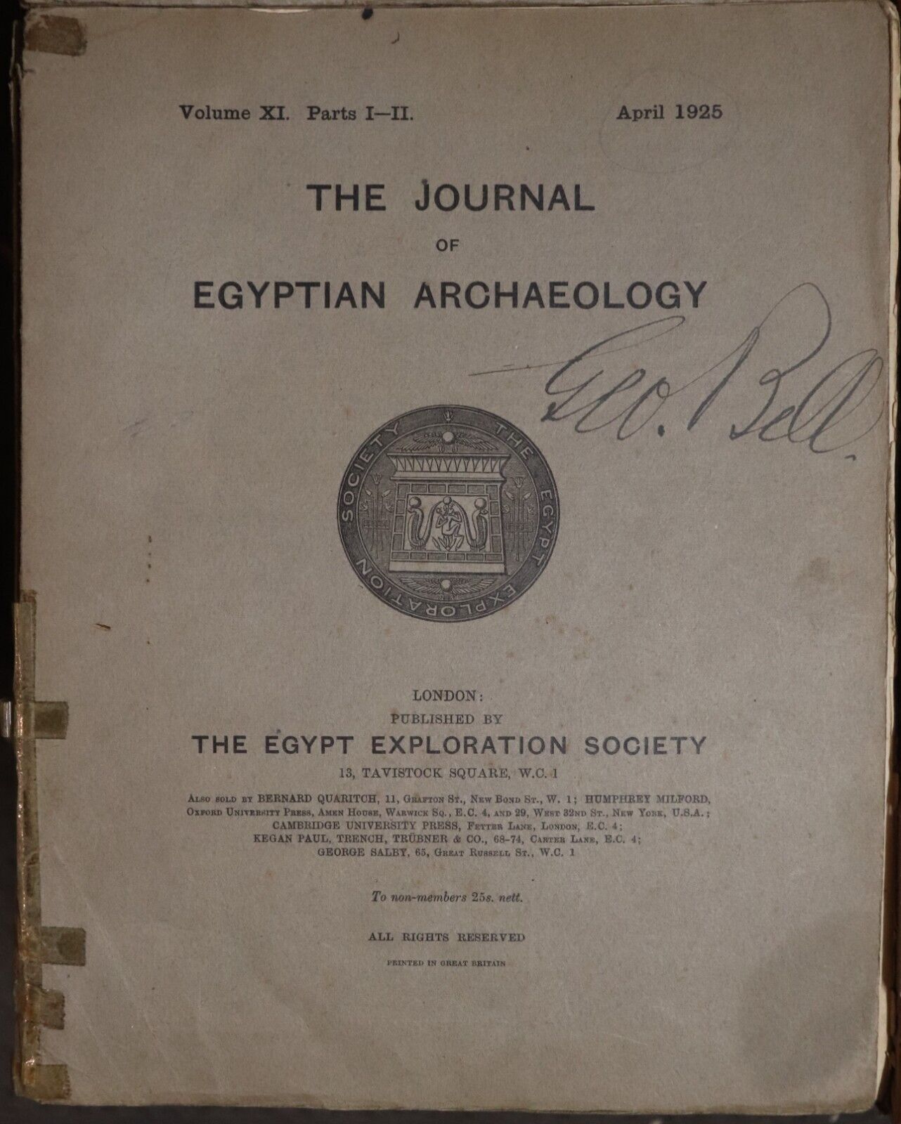 1923 4vol The Journal of Egyptian Archaeology Antiquarian History Journals