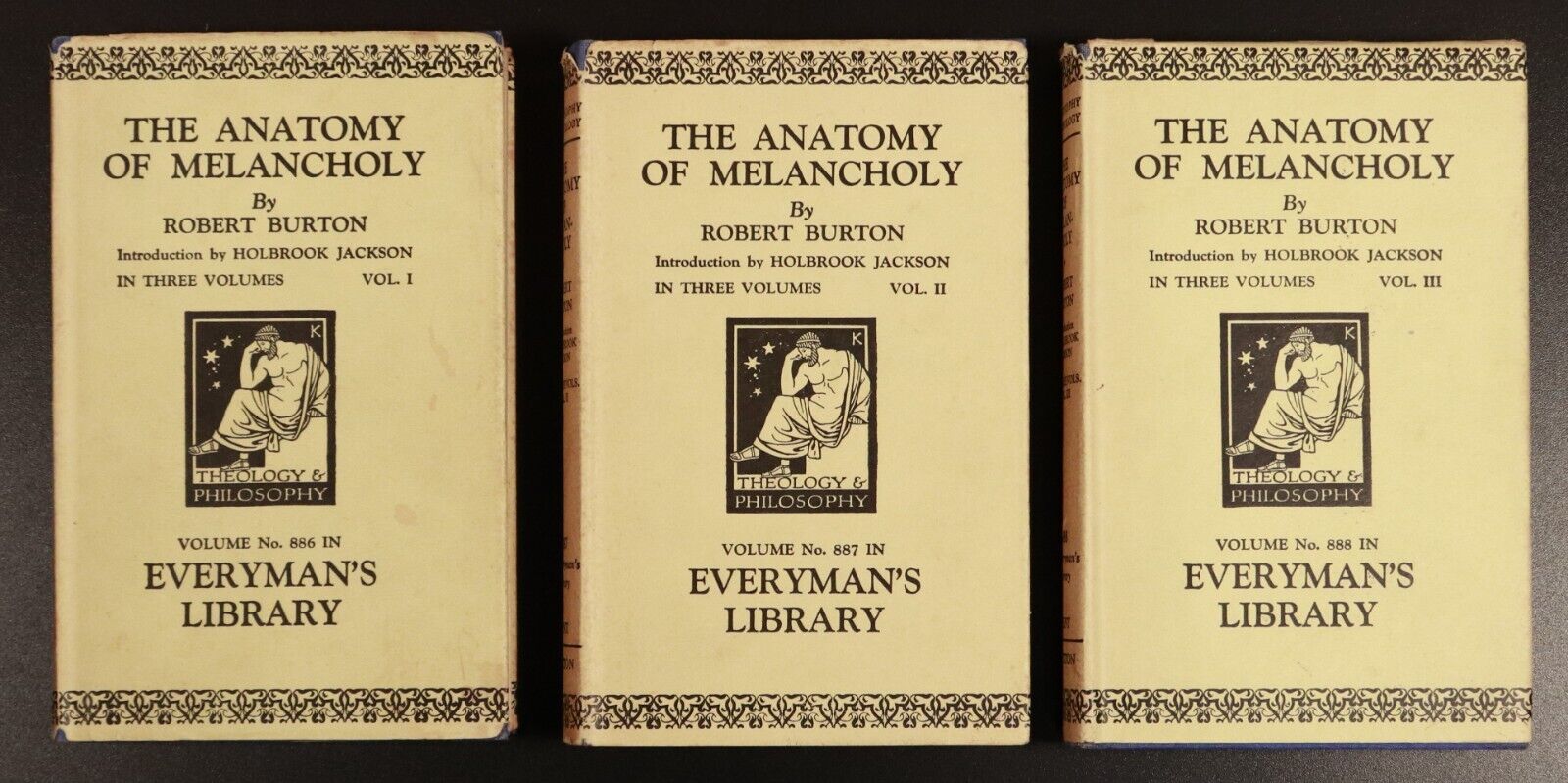 1932 3vol The Anatomy Of Melancholy by Robert Burton Antique Book Set Everyman's