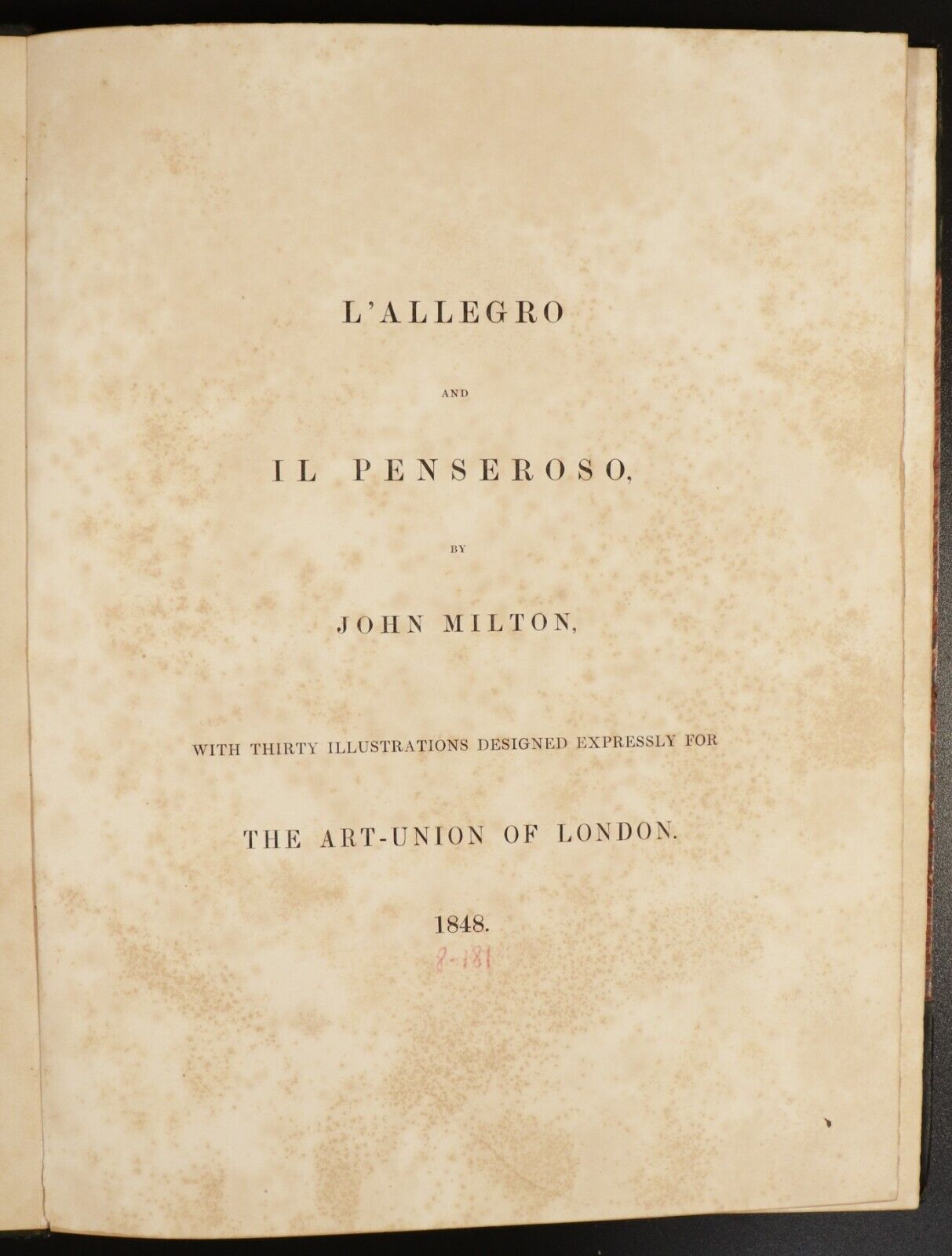 1848 L'Allegro & Il Penseroso by John Milton Antiquarian Art & Poetry Book - 0