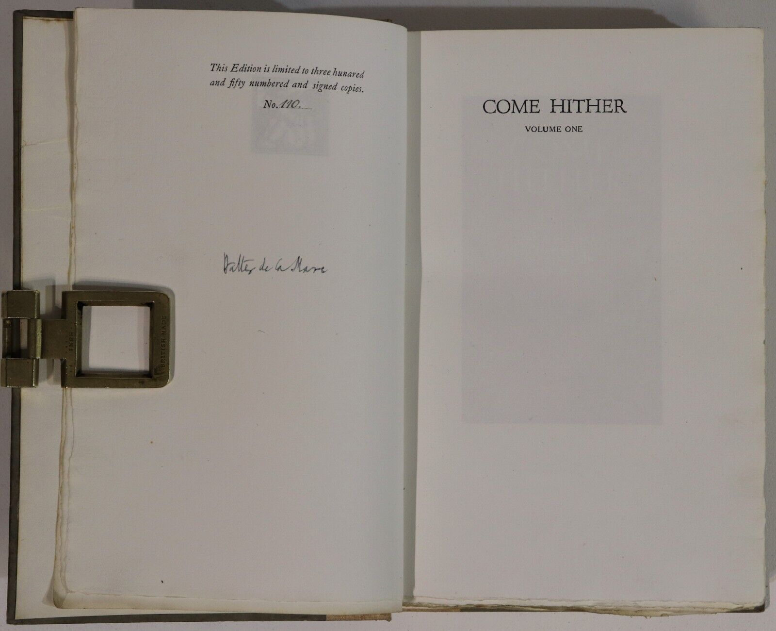 Come Hither: Walter De La Mare - 1923 - Ltd Ed. Signed by Author Literature Book - 0