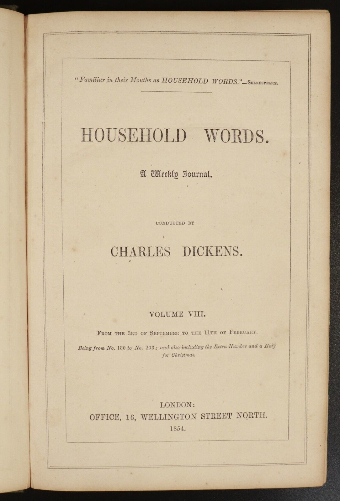 1854 Household Words: A Weekly Journal Conducted by Charles Dickens Antique Book - 0