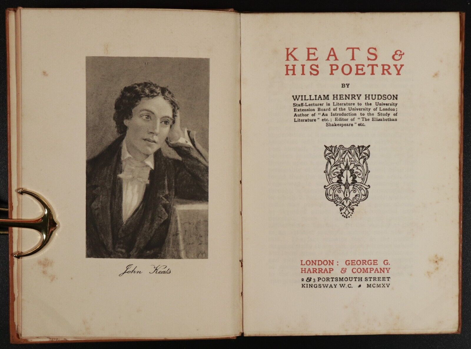 1915 Keats & His Poetry by William Henry Hudson Antique Poetry Book - 0