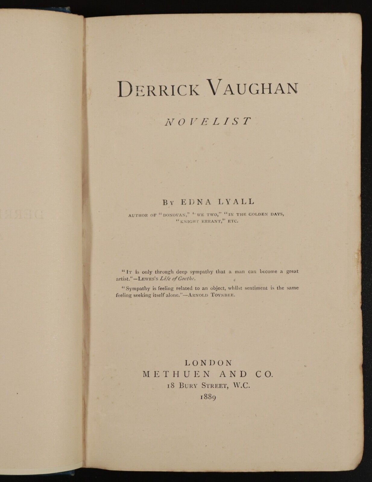 1889 Derrick Vaughan Novelist by Edna Lyall Antiquarian British Fiction Book - 0