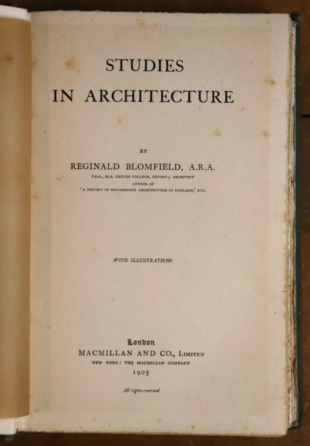1905 Studies In Architecture by R. Blomfield 1st Ed. Antique Architecture Book