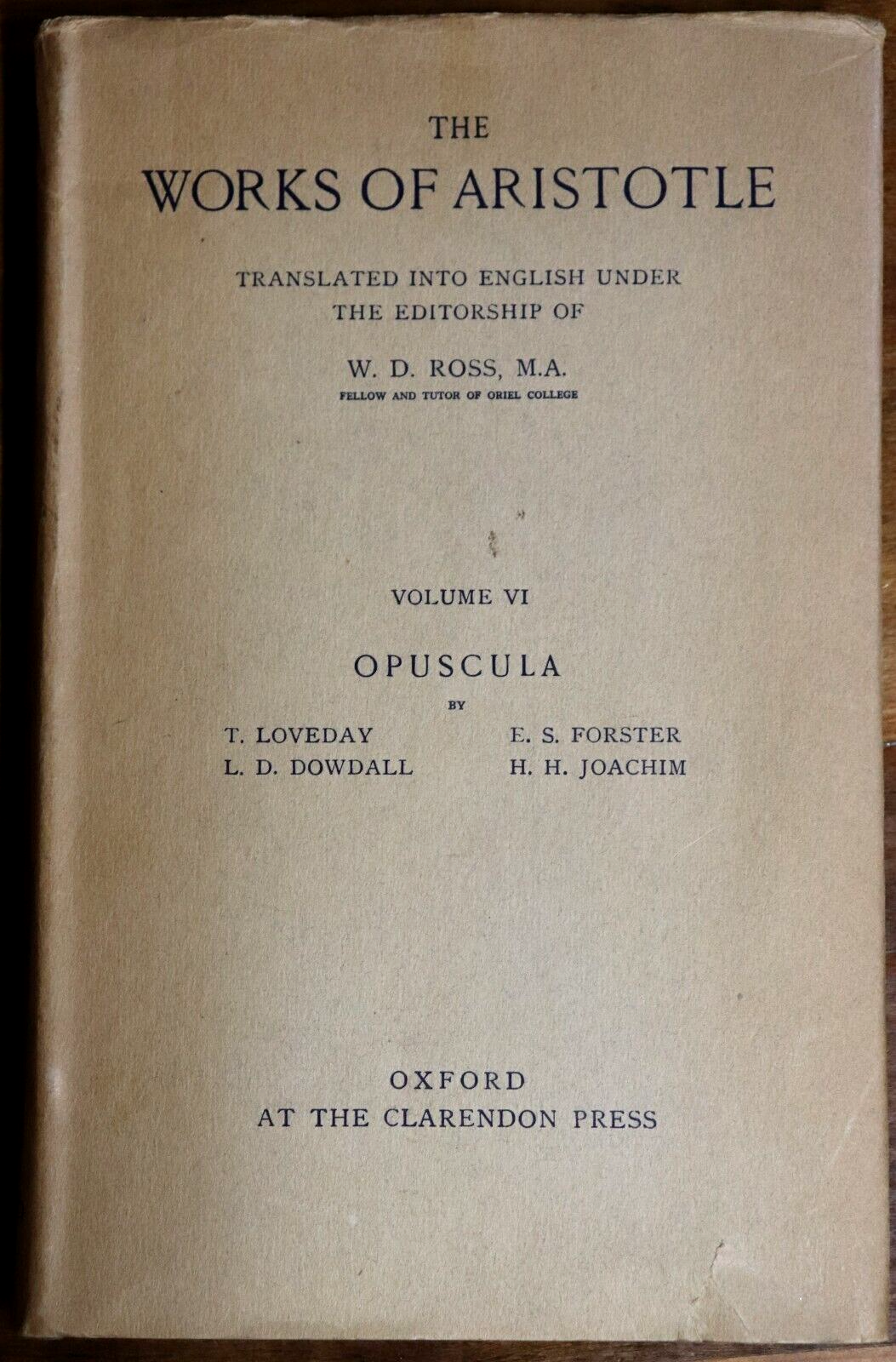 The Works Of Aristotle Vol. VI Opuscula - 1913 - 1st Ed. Antique Philosophy Book