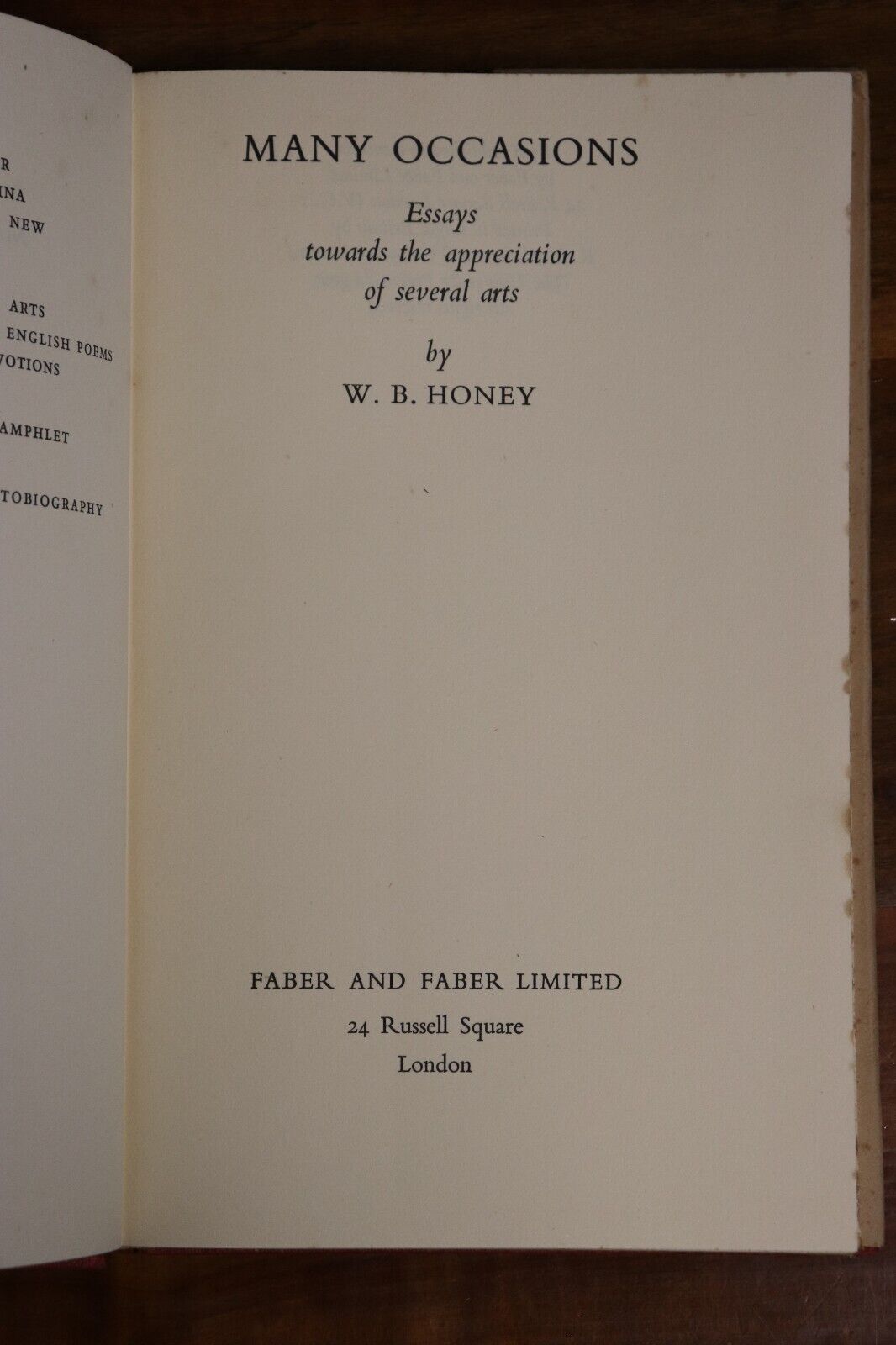 Many Occasions: Art Appreciation by WB Honey - 1949 - Antique British Art Book - 0