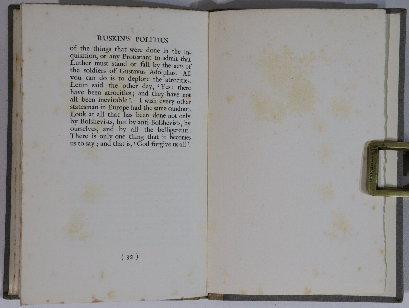 Ruskin's Politics by Bernard Shaw - 1921 - 1st Edition Politics Book