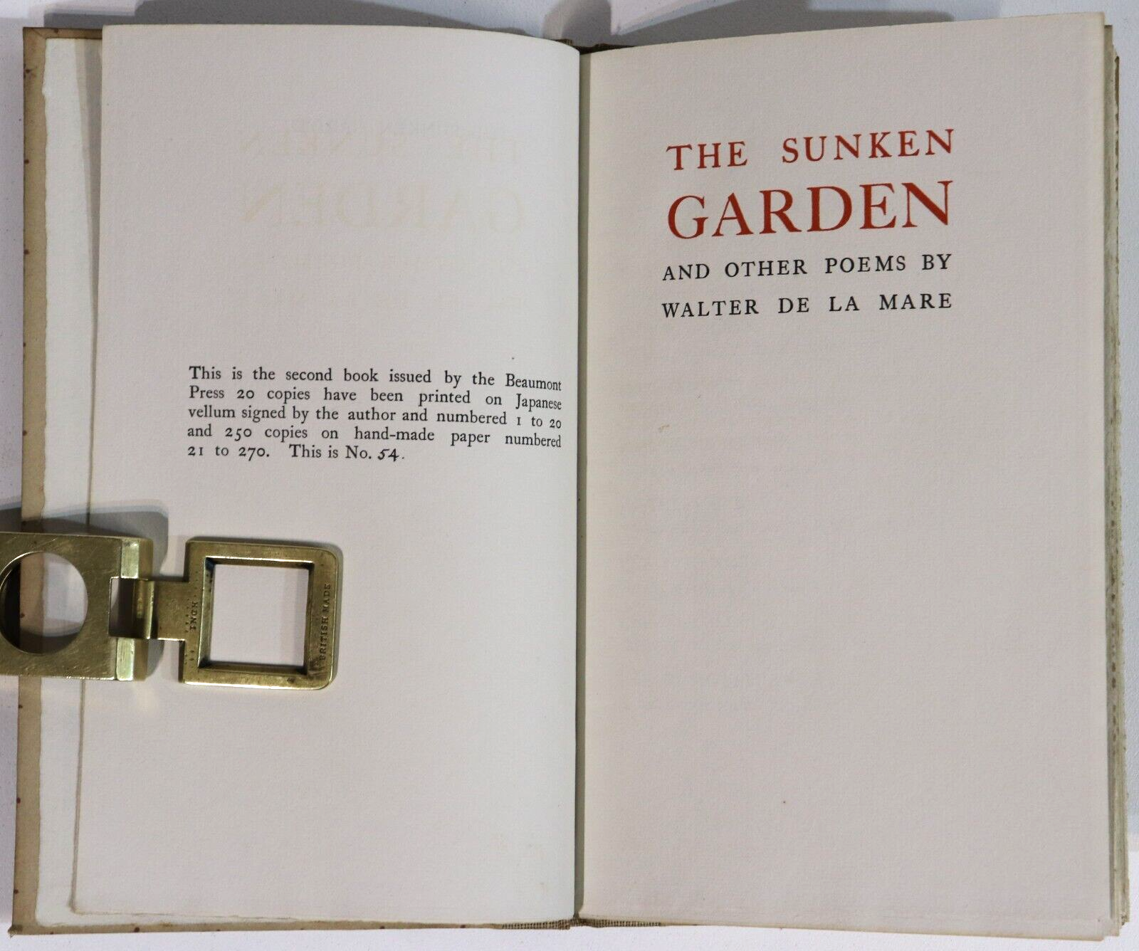 The Sunken Garden by Walter De La Mare - 1917 - Ltd 1st Edition Literature Book