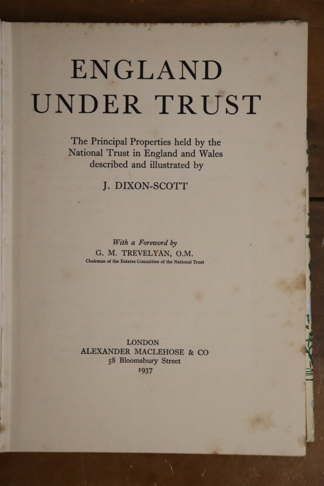 England Under Trust - 1937 - Antique History Book - 1st Edition