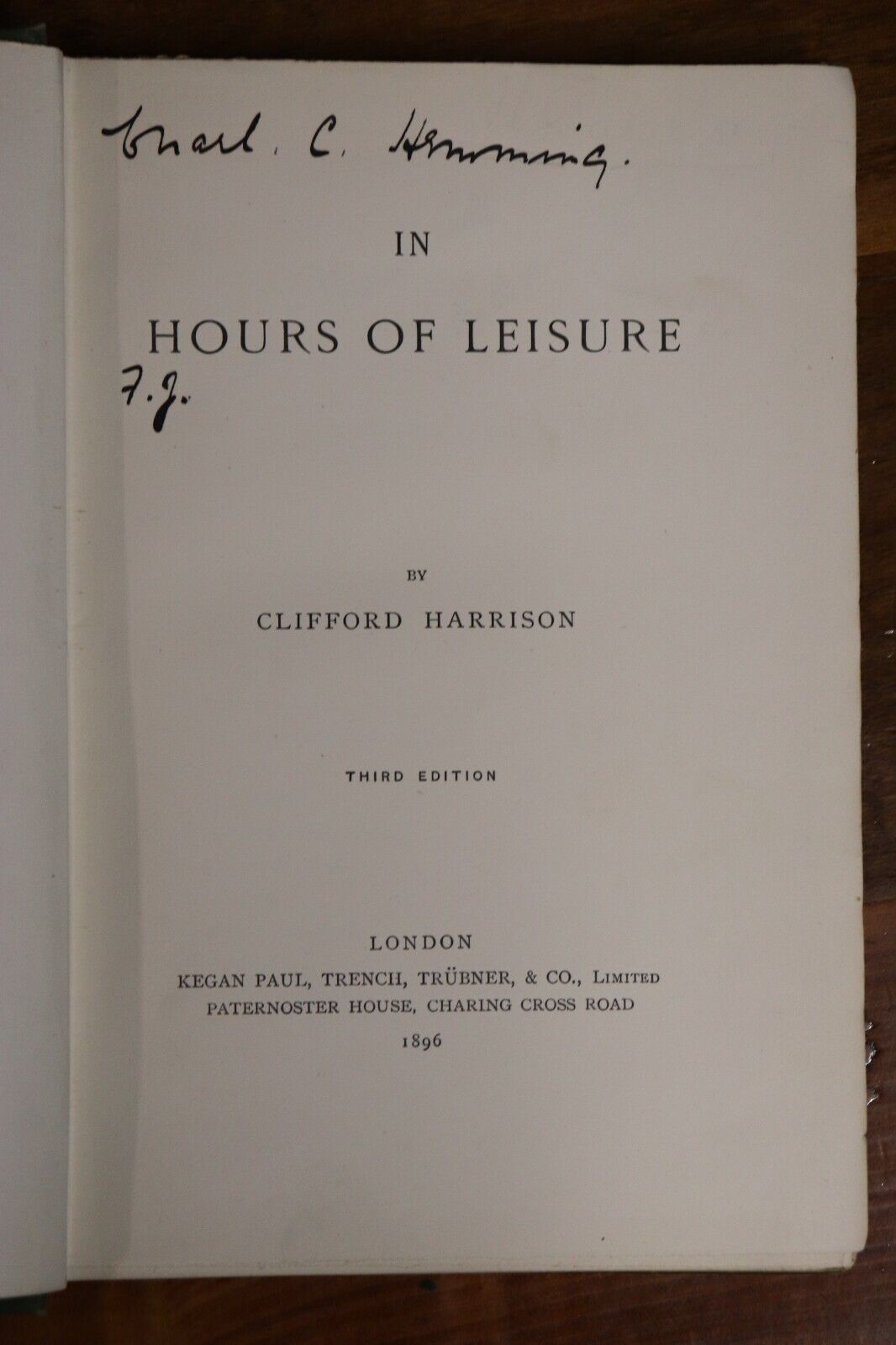 In Hours Of Leisure by Clifford Harrison - 1896 - Antique Poetry Book - 0