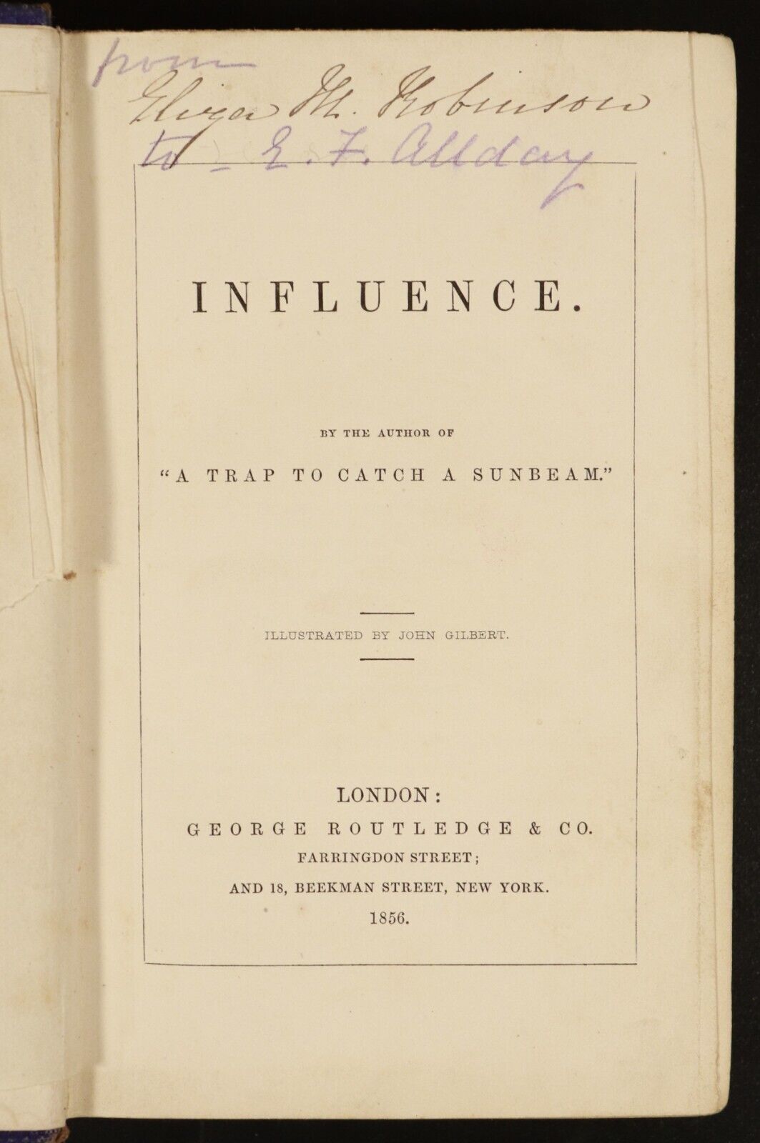 1856 Influence by Matilda Anne Mackarness Antiquarian British Fiction Book