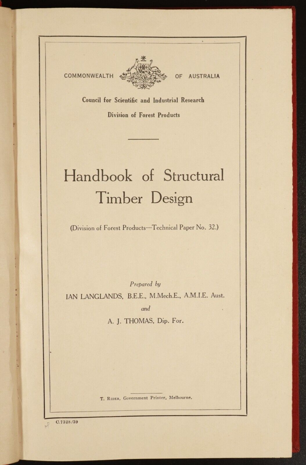 1939 Handbook Of Structural Timber Design Australian Building History Book