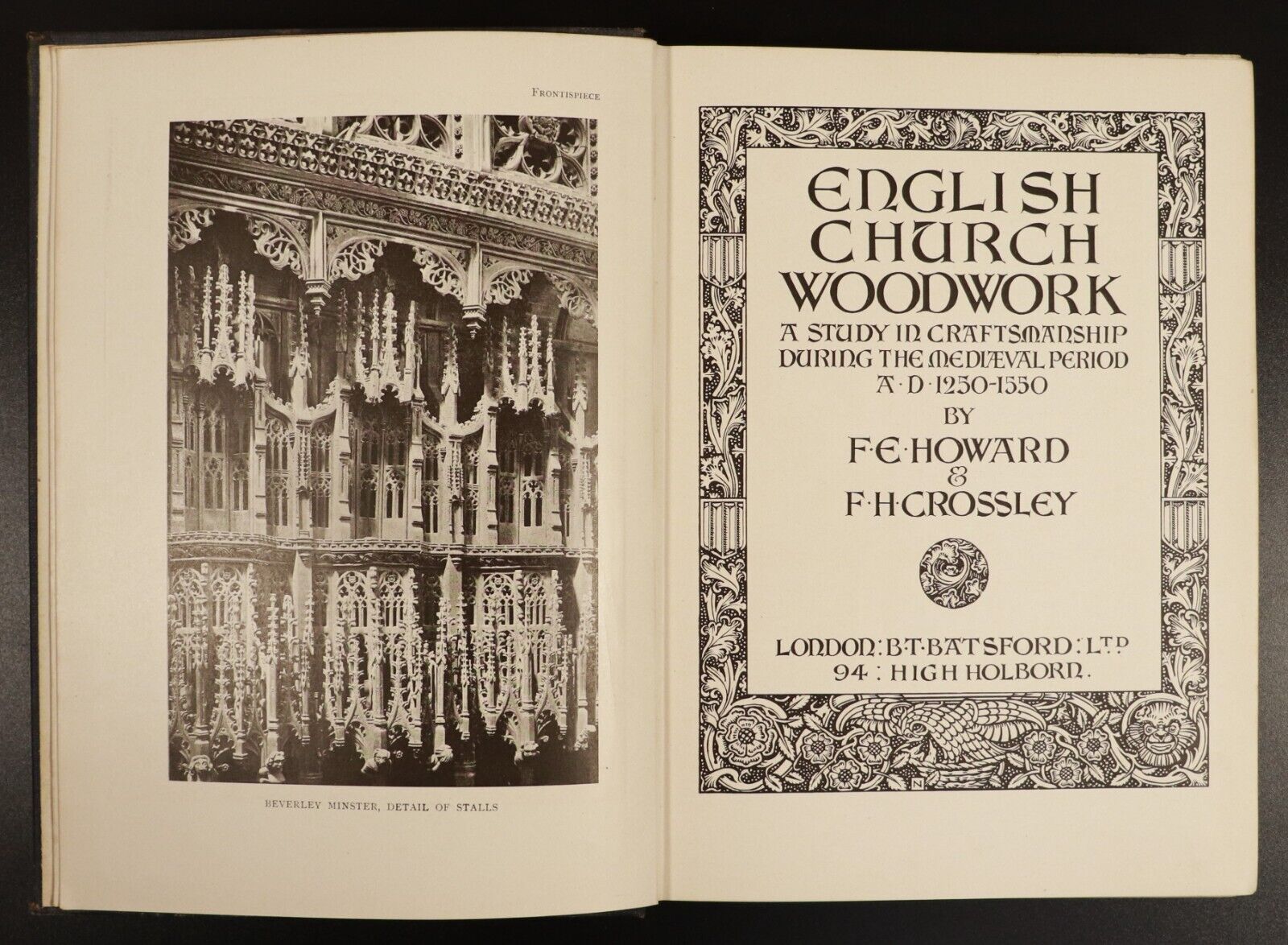 c1917 English Church Woodwork by F. Crossley Antique Medieval Architecture Book - 0