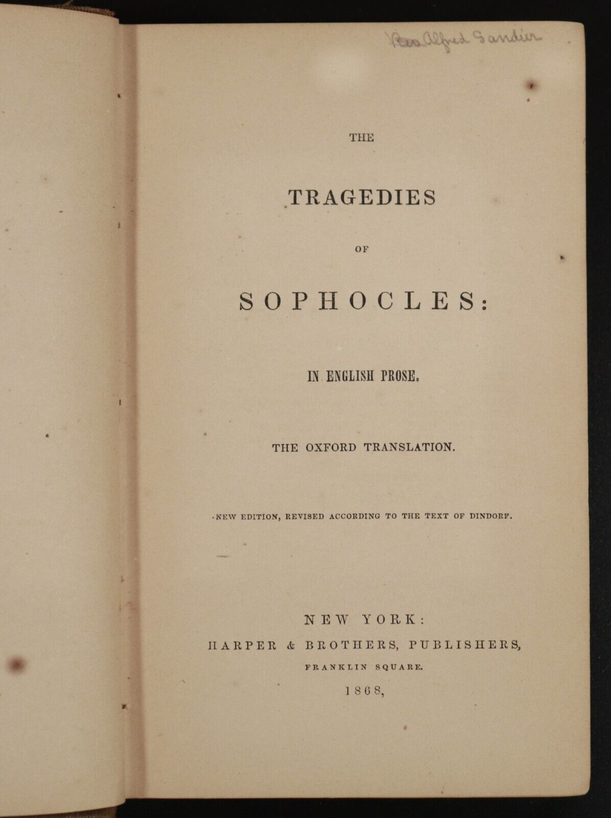 1868 Tragedies Of Sophocles In English Prose Antiquarian Greek Literature Book - 0