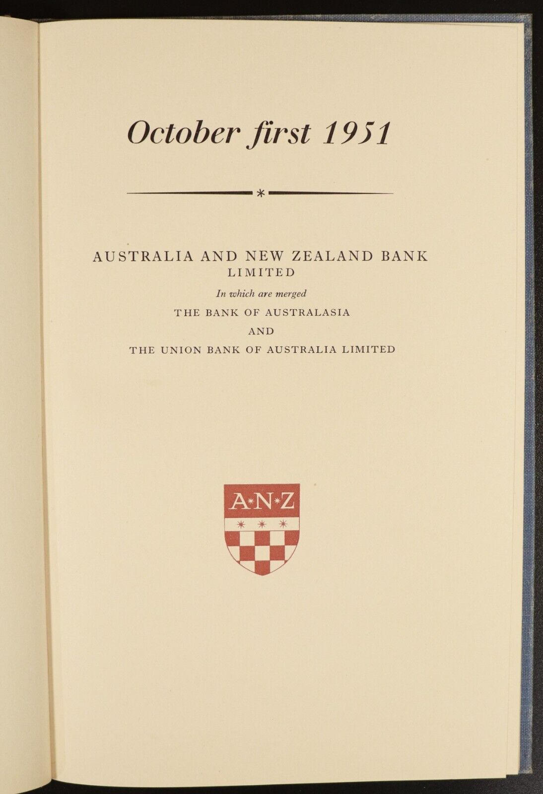 1951 ANZ Bank Of Australasia & Union Bank Merger Australian Finance History Book