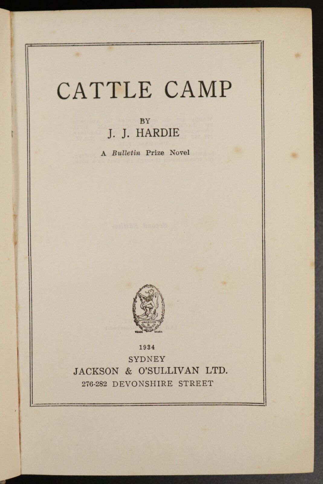 1934 Cattle Camp by J.J. Hardie Antique Australian Fiction Book Scarce - 0