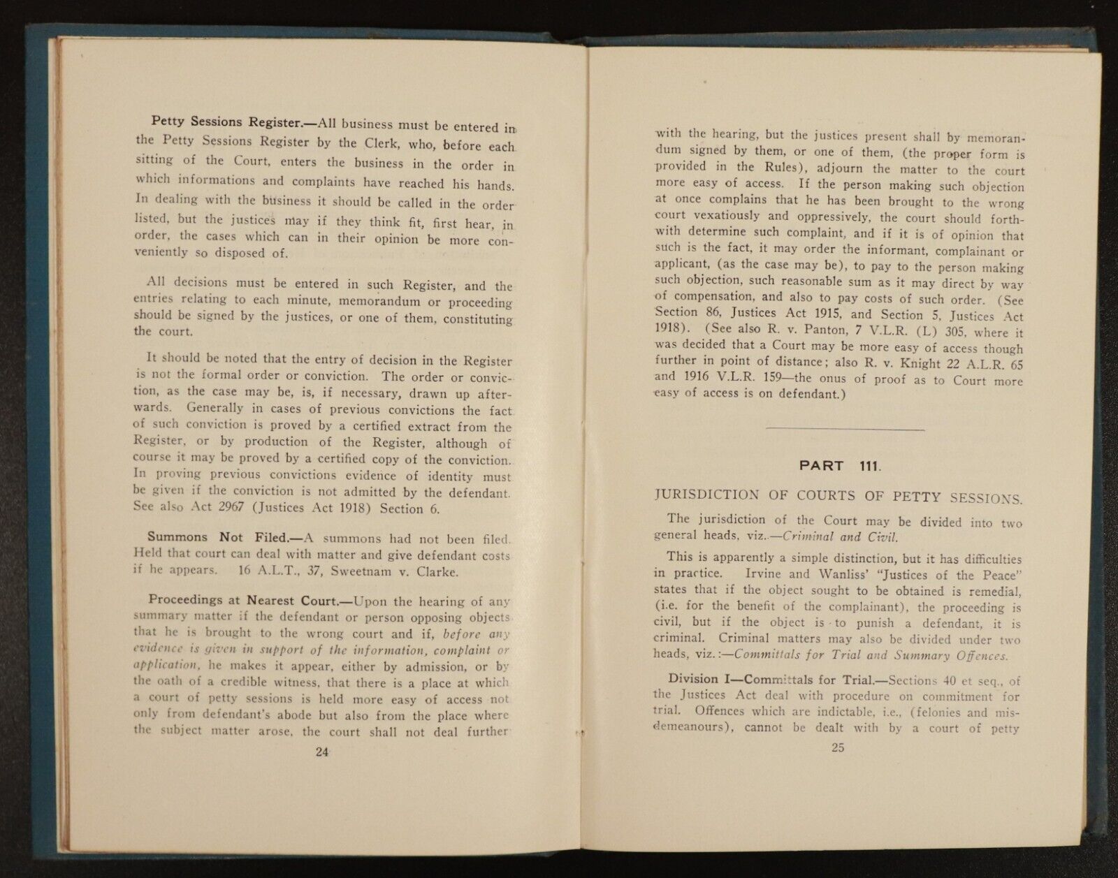 1924 A Justices' Handbook Australian Victorian Legal History Book