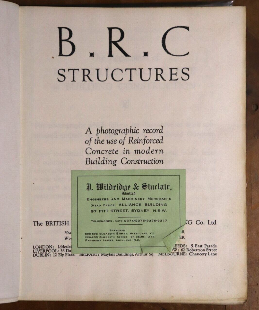 1923 B.R.C. Structures: Reinforced Concrete Antique Architecture Book - 0