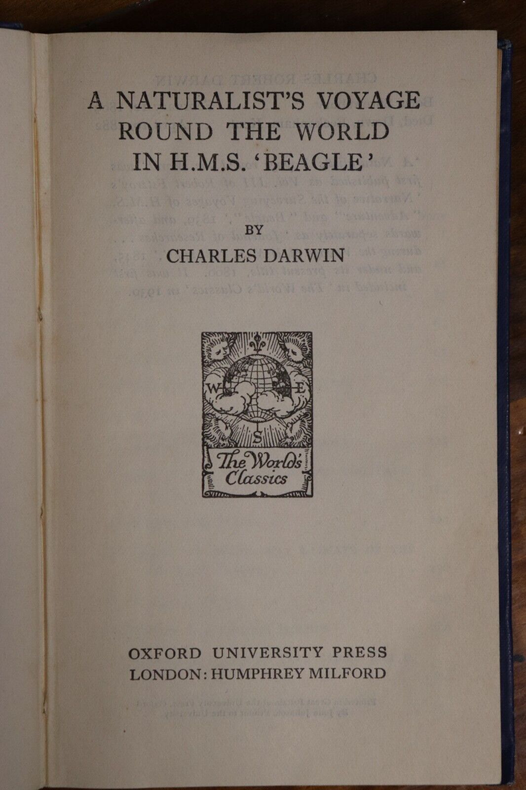 A Naturalist's Voyage Round The World - c1930 - Charles Darwin Science Book - 0