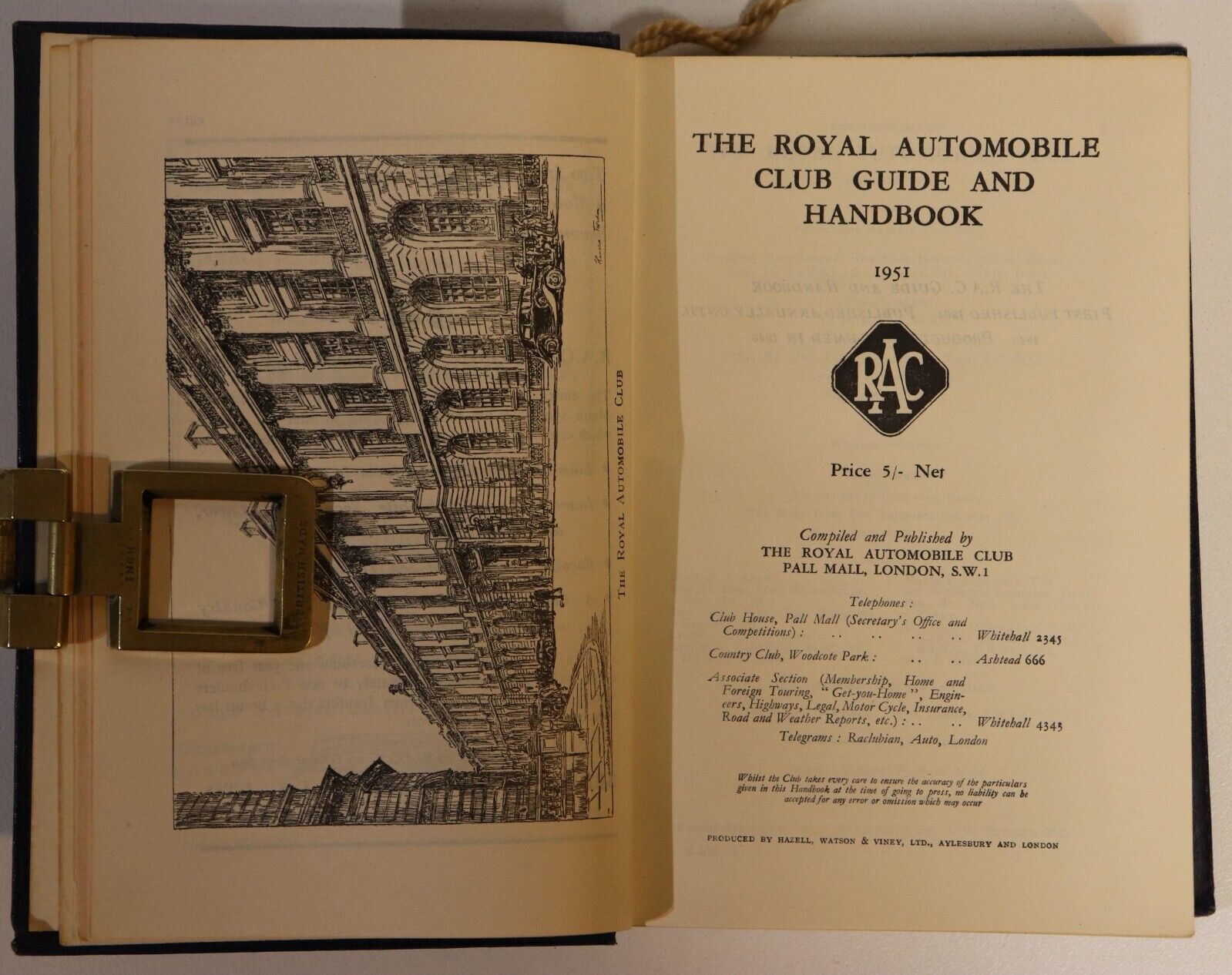 Royal Automobile Club Guide For 1951 - Vintage Motor Travel Guide Book