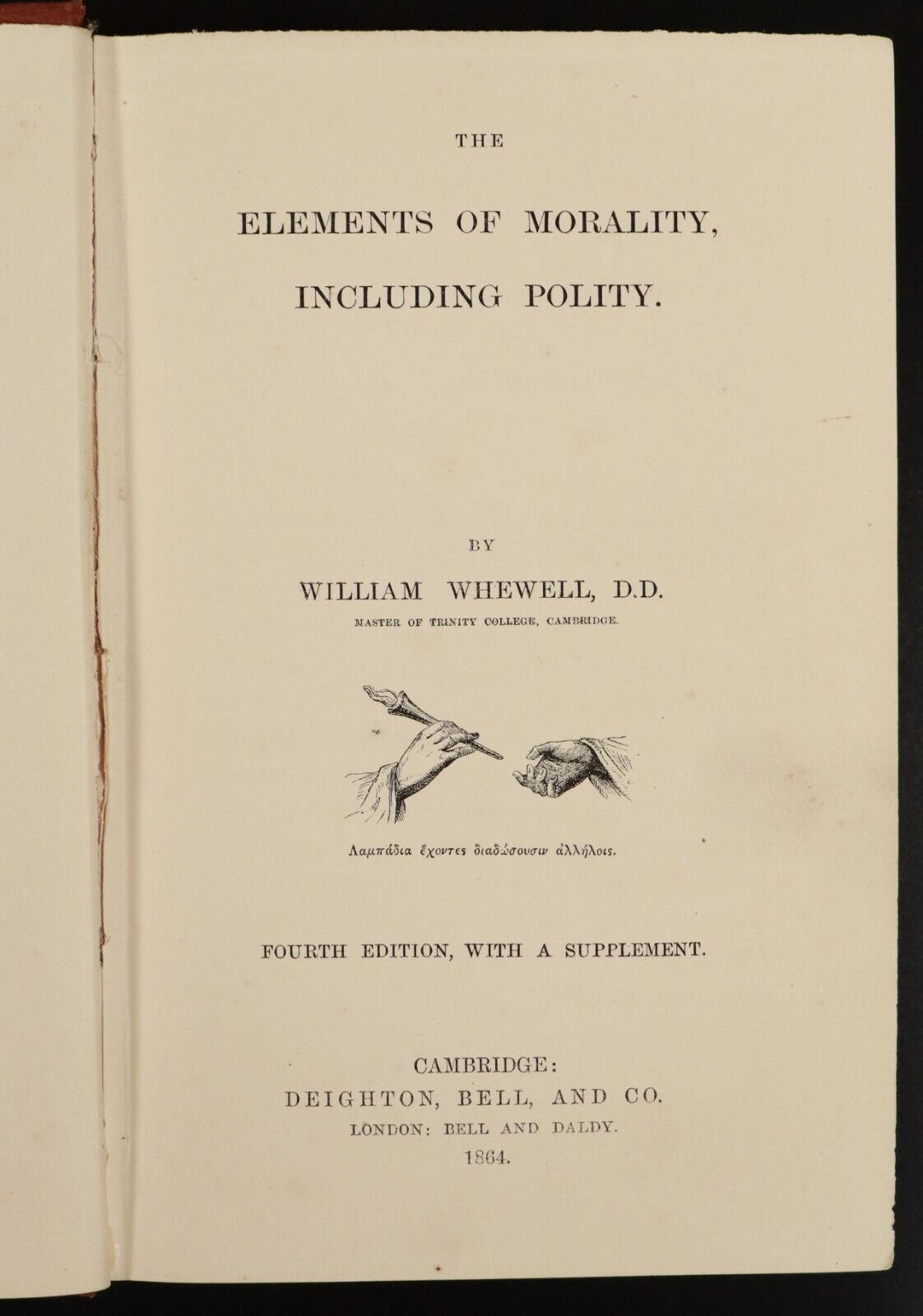 1864 Elements Of Morality & Polity by W. Whewell Antiquarian Theology Book