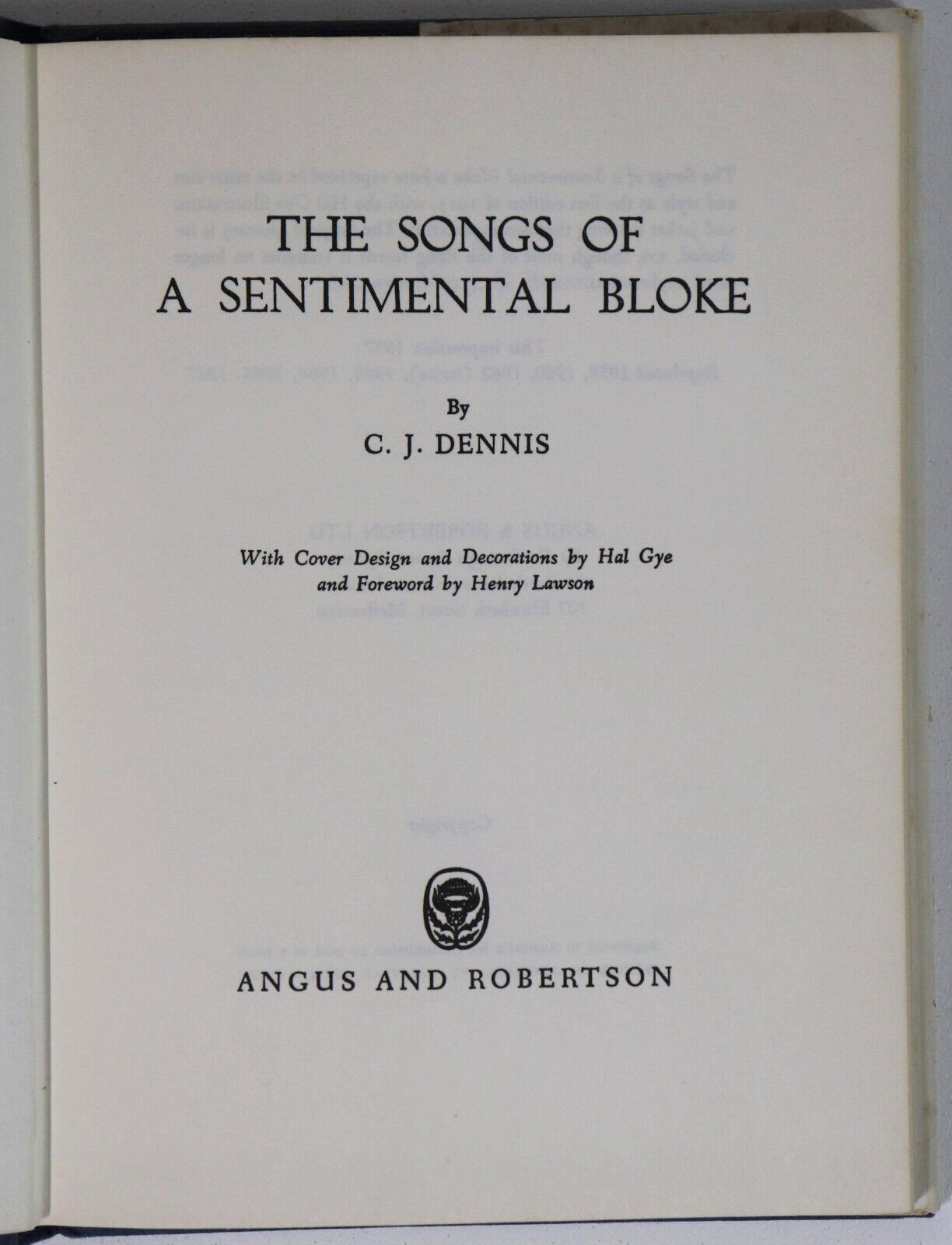 Songs Of A Sentimental Bloke by CJ Dennis - 1967 - Australian Literature Book - 0