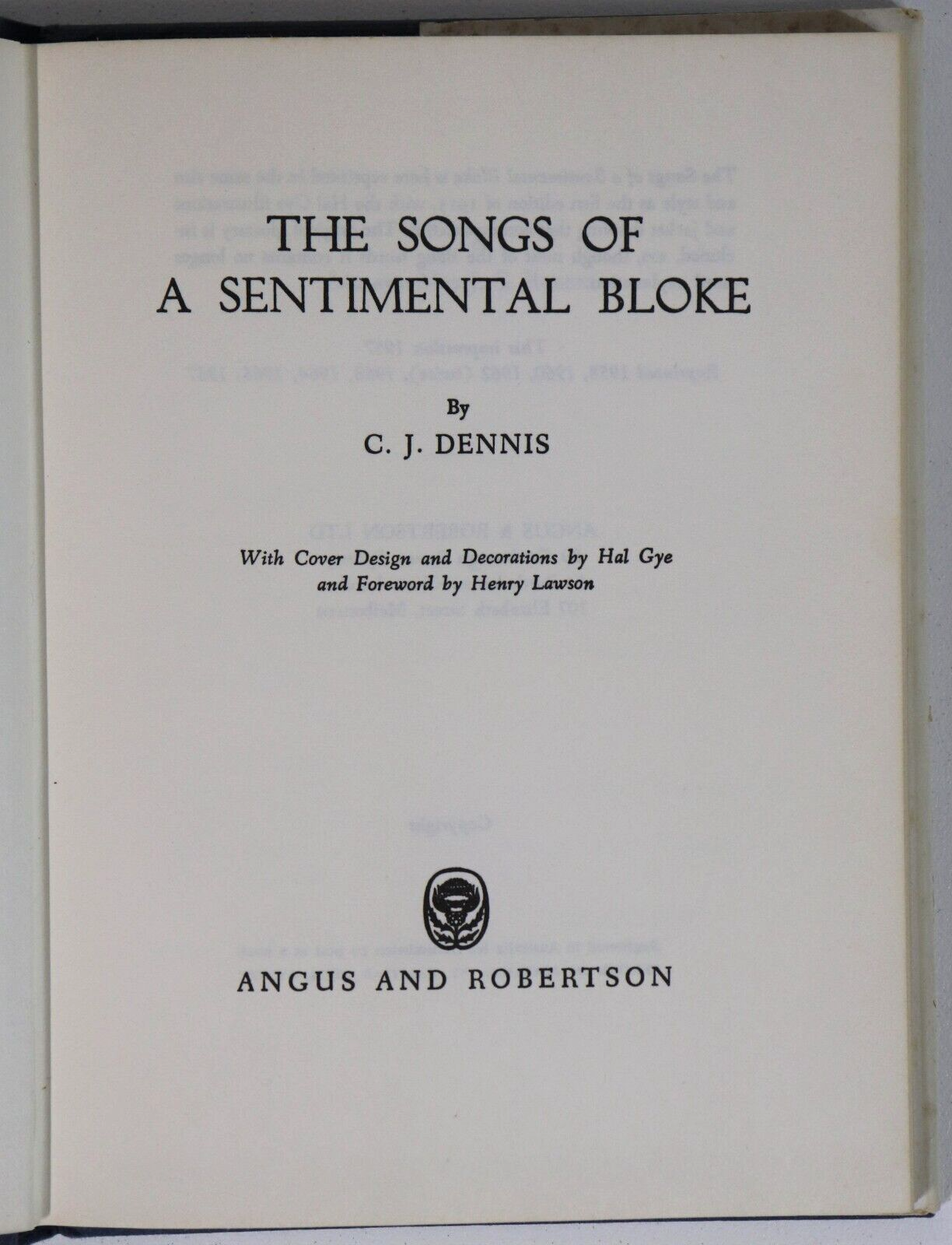 Songs Of A Sentimental Bloke by CJ Dennis - 1967 - Australian Literature Book